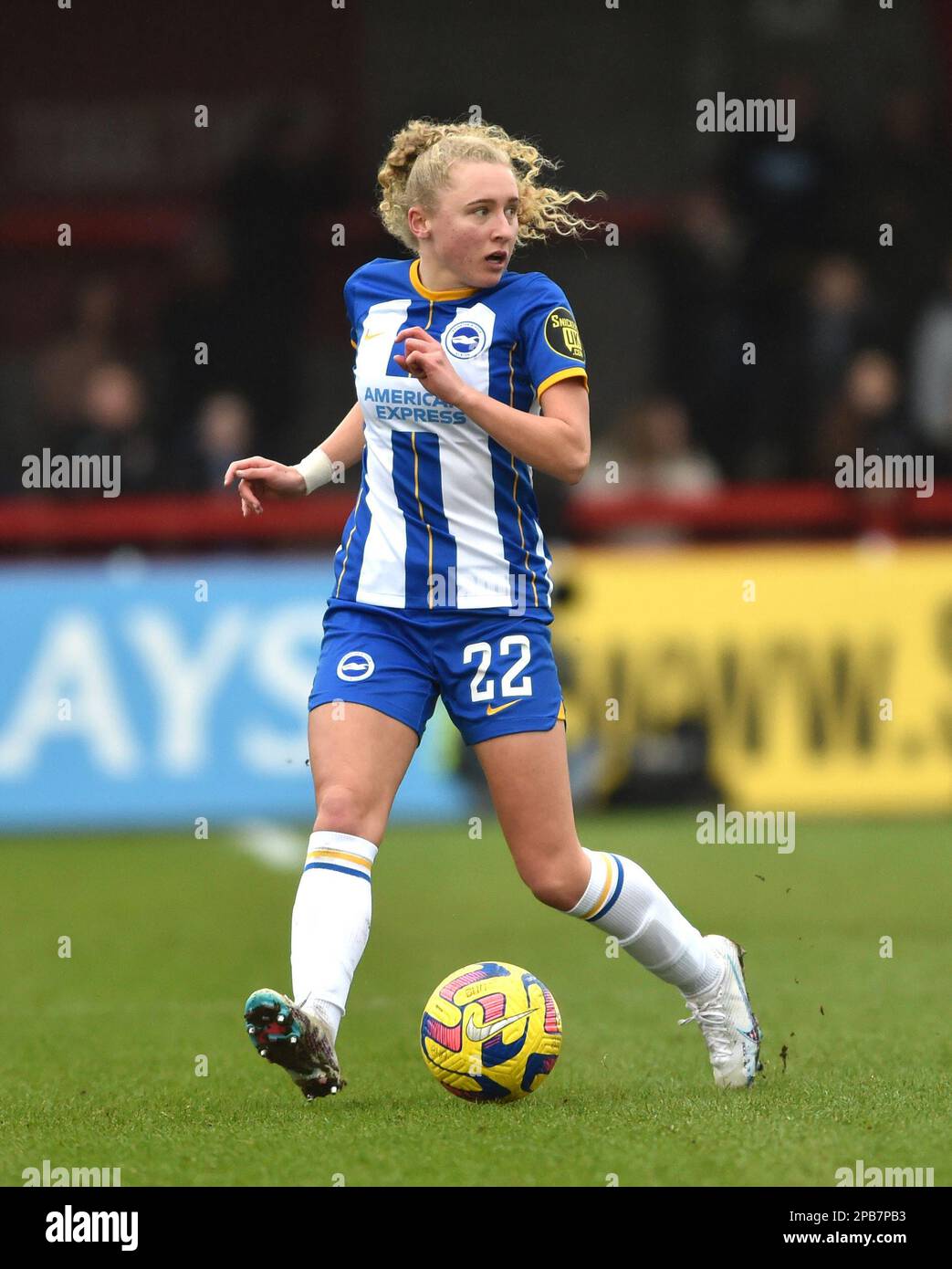 Crawley UK 12th March 2023 - Katie Robinson of Brighton during the Barclays Women's Super League match between Brighton & Hove Albion and Manchester City   : Credit Simon Dack /TPI/ Alamy Live News Stock Photo