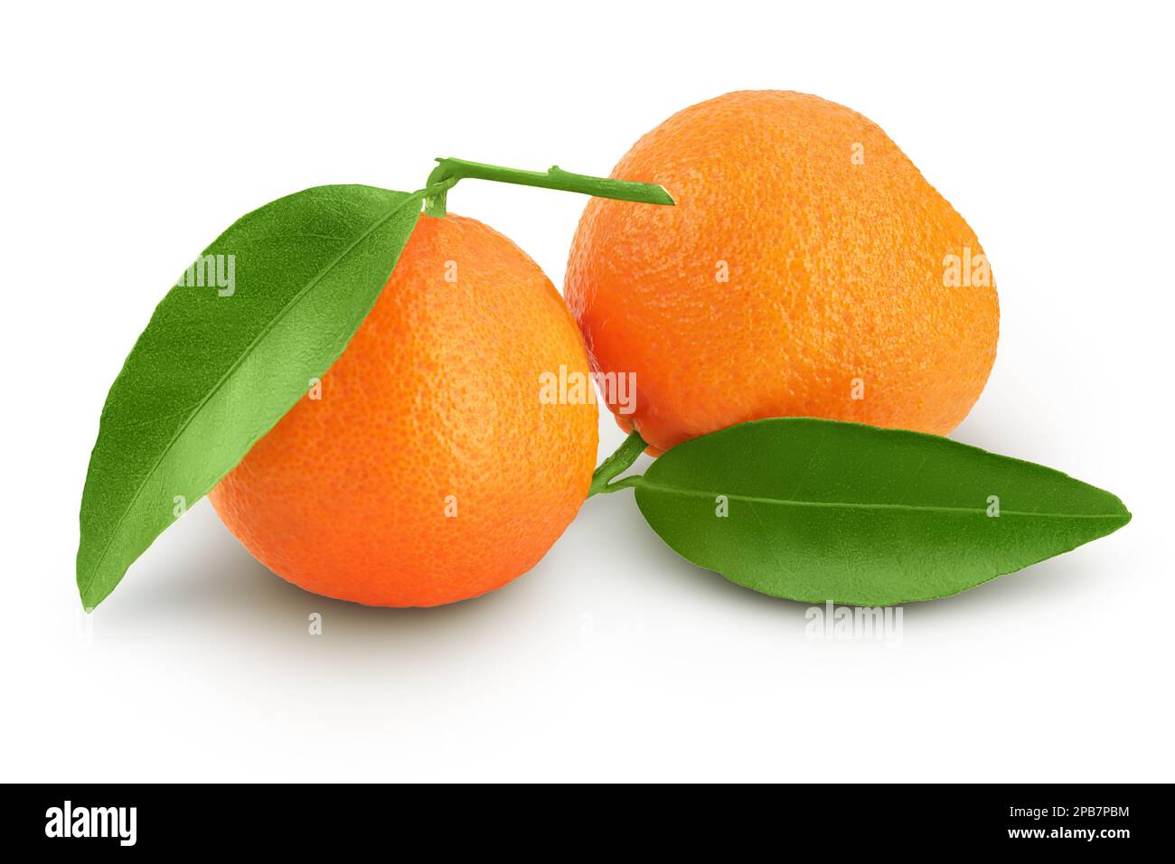 Tangerine or clementine with green leaf isolated on white background