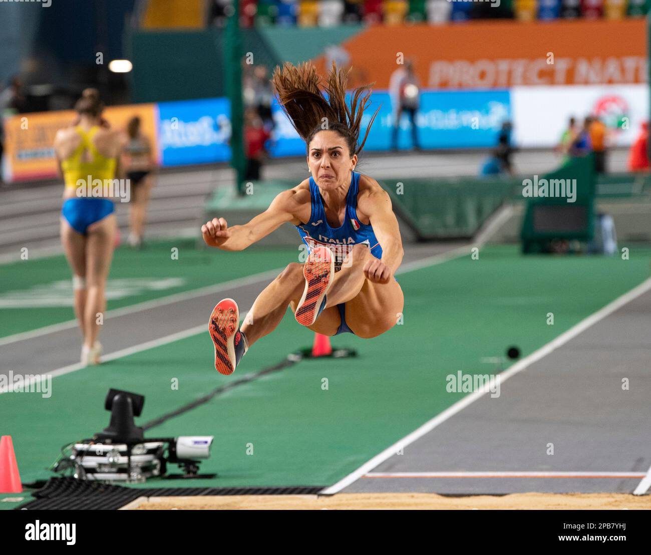 Sveva Gerevini of Italy competing in the women’s long jump pentathlon