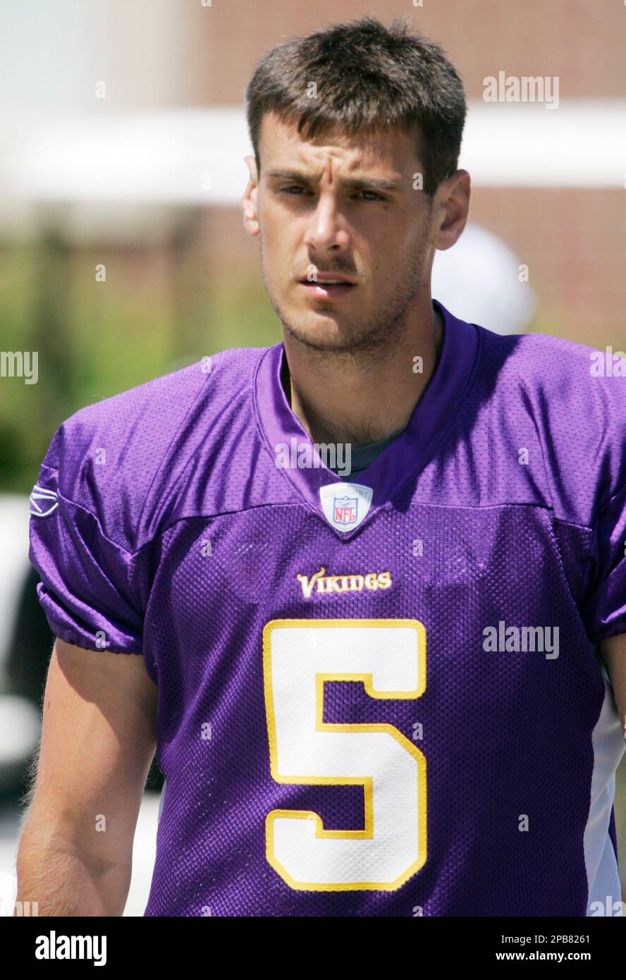 Minnesota Vikings kicker Chris Kluwe is seen during training camp July 31,  2007, in Mankato, Minn. Vikings coach Brad Childress said he expects no  less than accuracy from his kickers as he