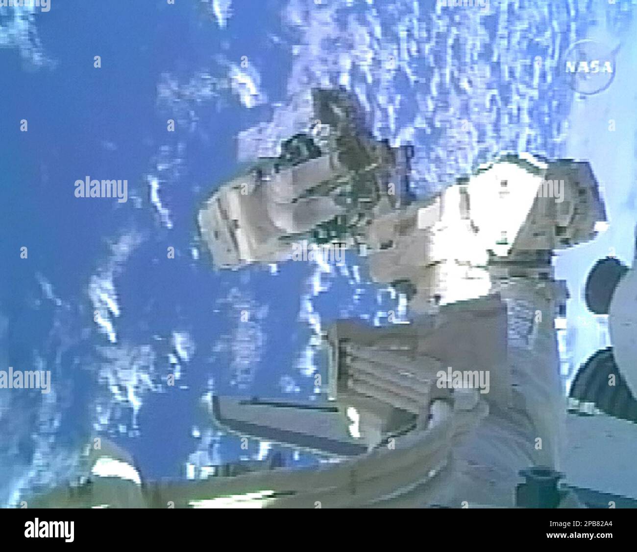 In this image from NASA television, space shuttle Endeavour astronaut