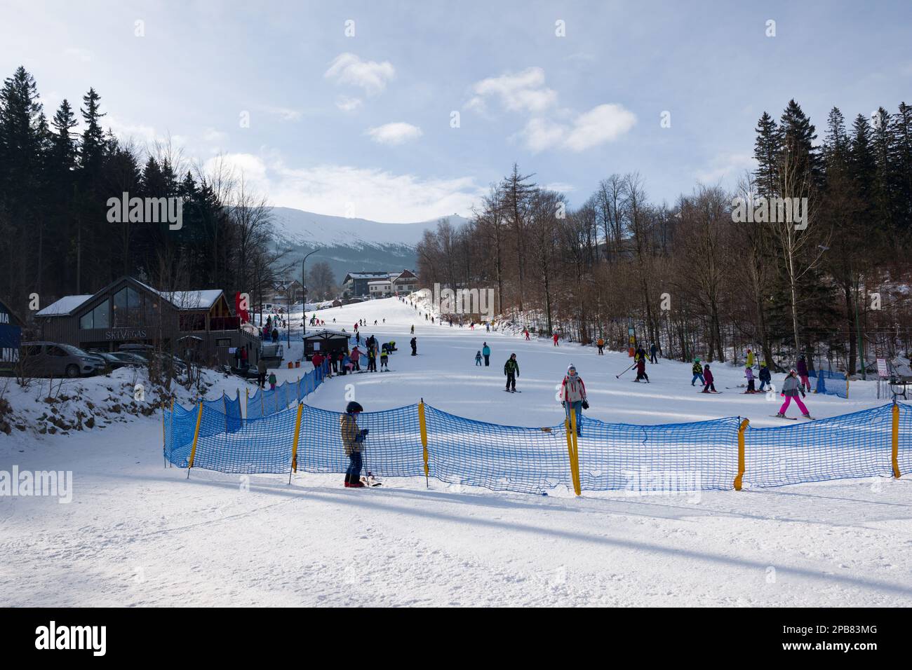 Ski slope, Karpacz, Karkonosze Mountains (Giant Mountains), Sudeten Mountains, Lower Silesia, Poland, February 2023 Stock Photo