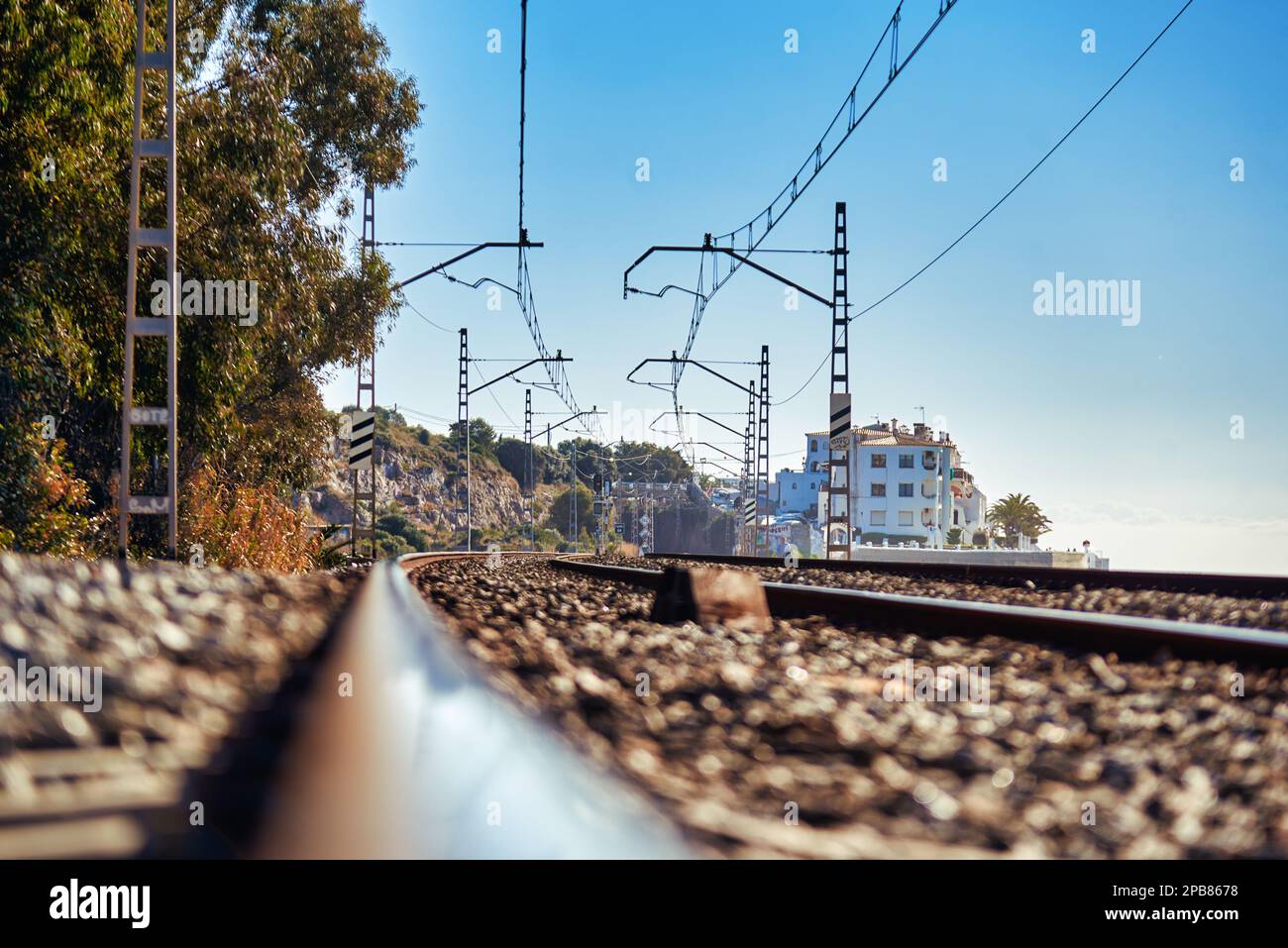 railroad tracks seen from the ground Stock Photo Alamy
