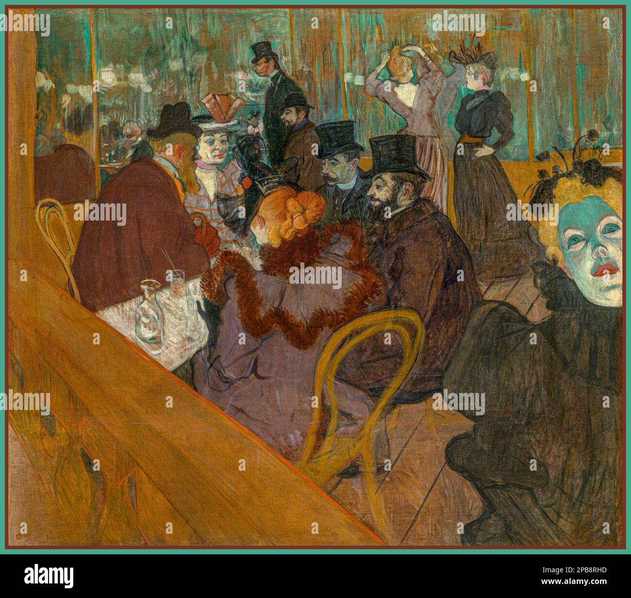 MOULIN ROUGE 1892 Henri de Toulouse-Lautrec - 'At the Moulin Rouge'  Oil on canvas Paris France. At the Moulin Rouge (French: Au Moulin Rouge) is an oil-on-canvas painting by French artist Henri de Toulouse-Lautrec. It was painted between 1892 and 1895. Included in the background is a self-portrait of the artist in profile. It is one of a number of works by Toulouse-Lautrec depicting the Moulin Rouge cabaret built in Paris in 1889. Stock Photo