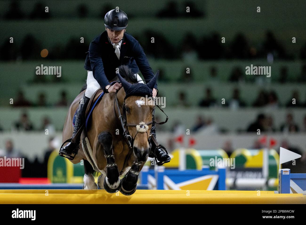 DEN BOSCH - Leopold van Asten (NED) on VDL Groep Nino Du Roton in action during the world cup show jumping, during The Dutch Masters Indoor Brabant Horse Show. ANP SANDER KONING netherlands out - belgium out Stock Photo