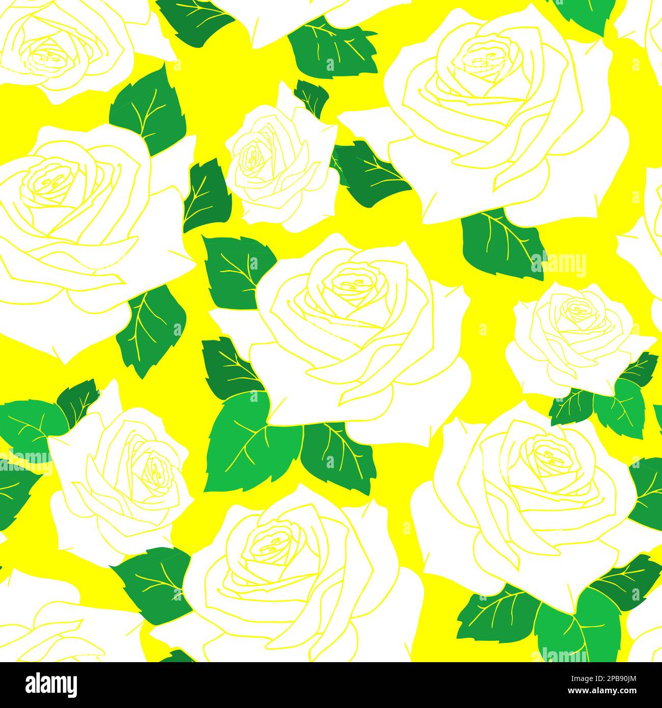 seamless pattern of large white rose flowers on a yellow background ...