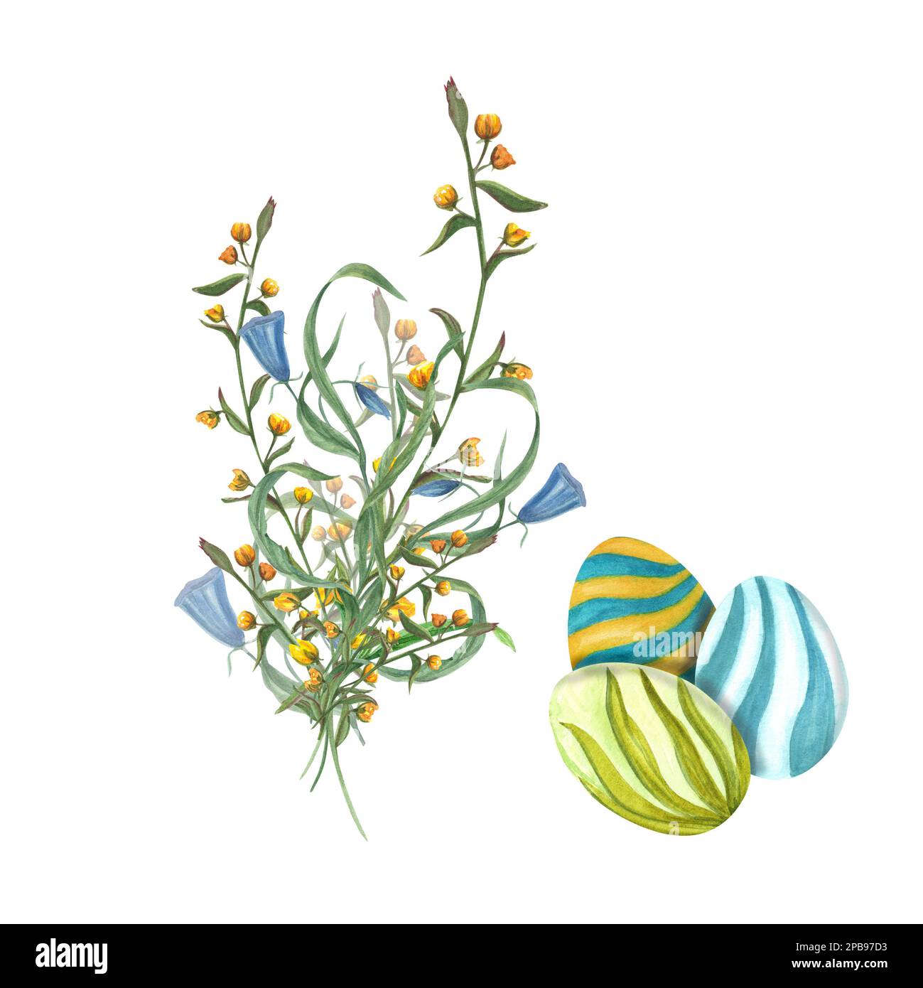 Set of watercolor easter eggs with flowers isolated on a white ...