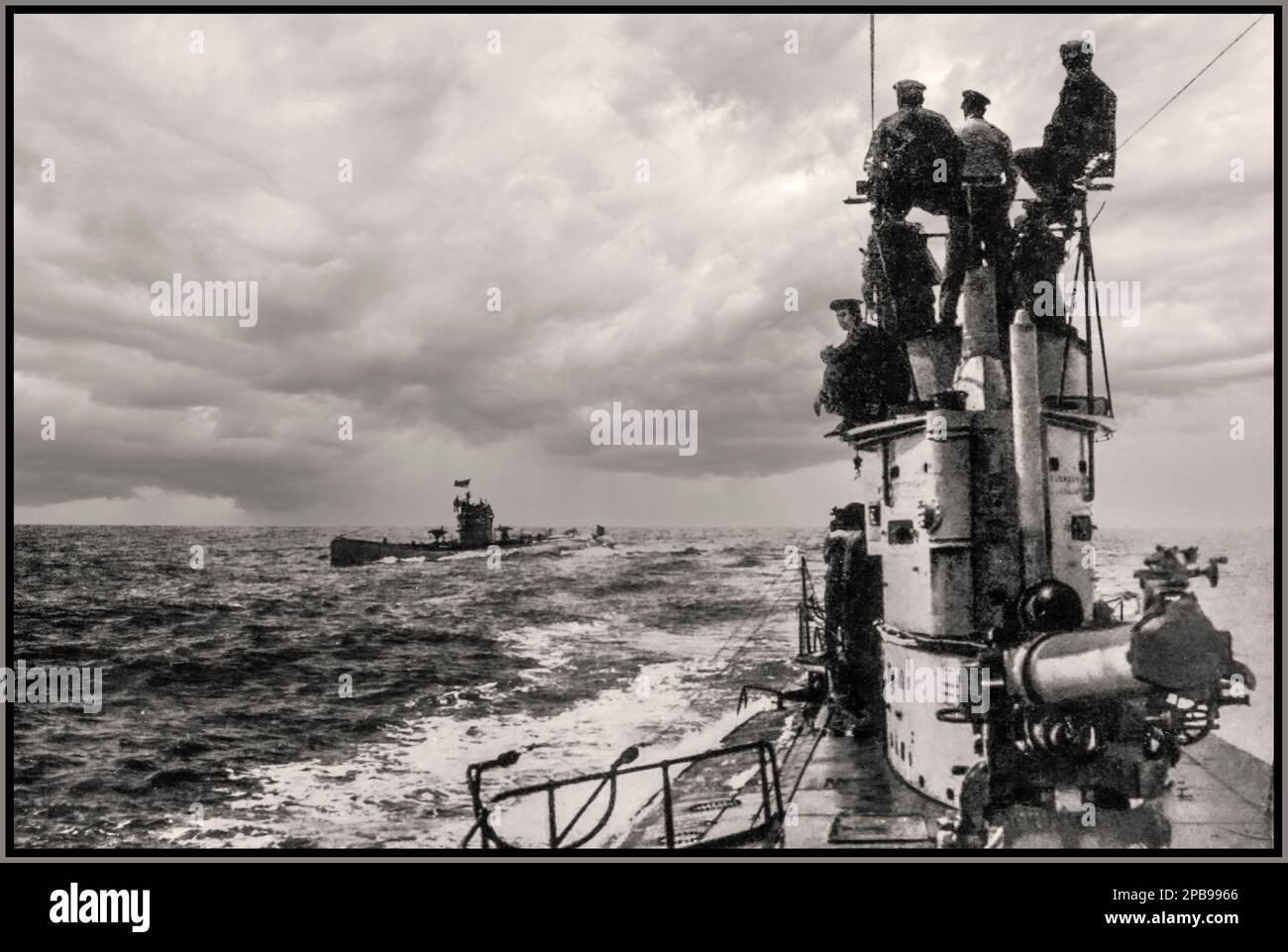 WW1 German Imperial Navy Submarines U 52 and U 35 meet on the surface in the Mediterranean sea First World War WW1 World War I Submarine warfare 1917 First World War The Great War Stock Photo