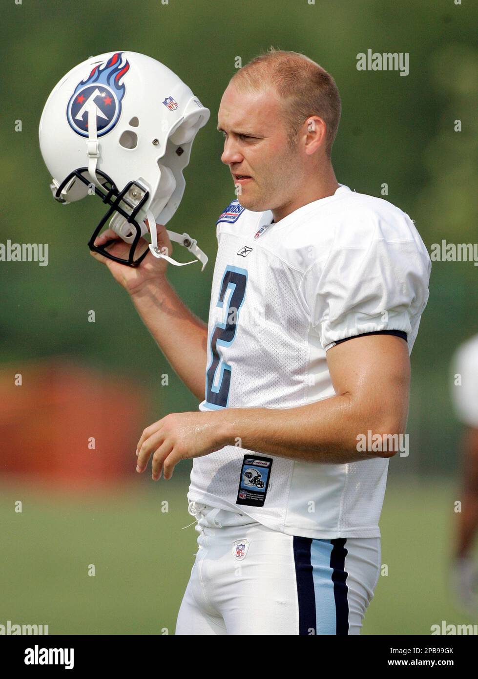 Tennessee Titans place kicker Rob Bironas gets ready to kick during  football training camp Tuesday, July 31, 2007 in Nashville, Tenn. Bironas  set a franchise record with four game-winning field goals in