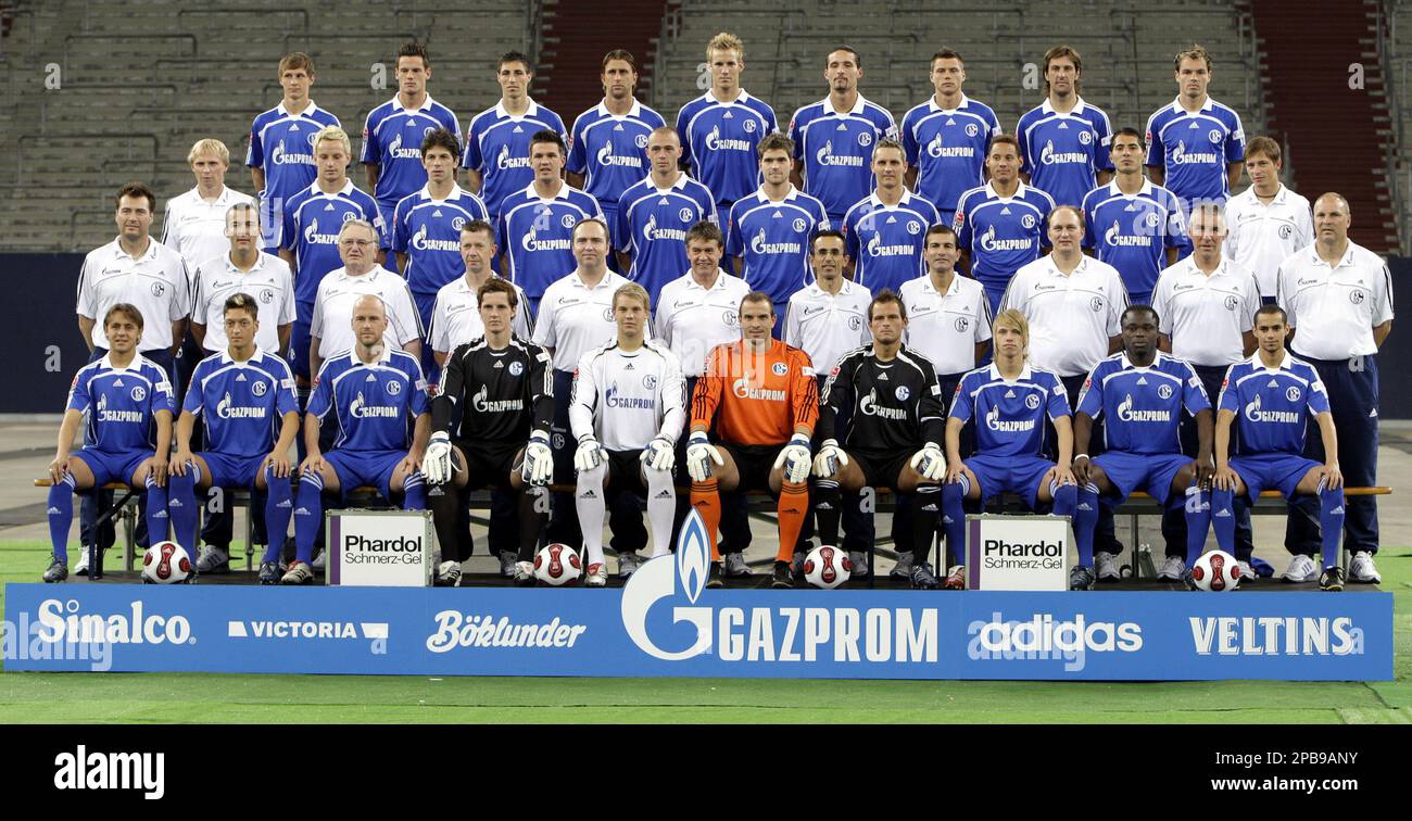 The team of German first division, Bundesliga, soccer club FC Schalke 04 is seen during the clubs official team photo shooting in Gelsenkirchen, Germany, on Thursday, July 5, 2007