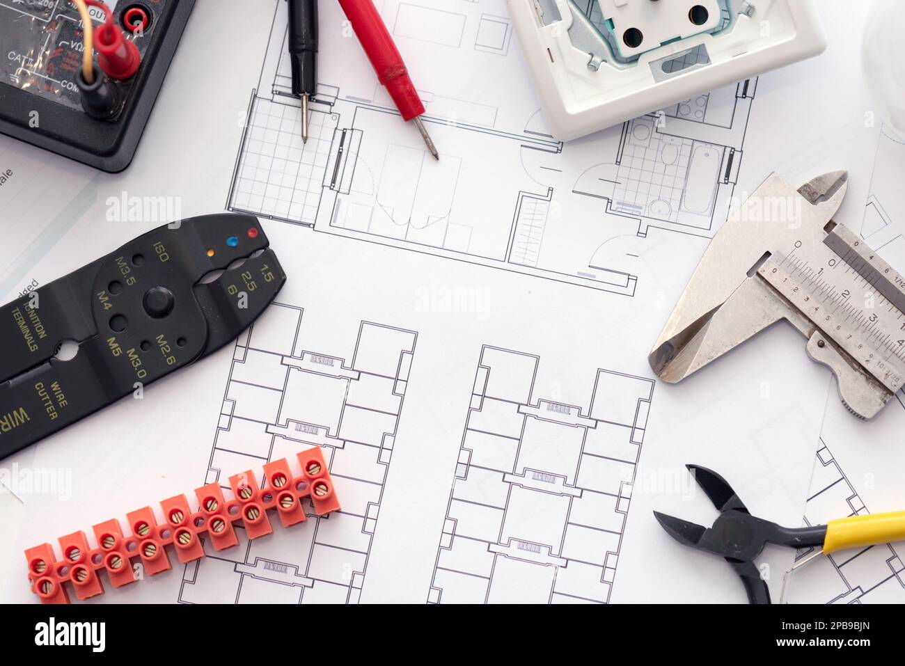 Repair tools on white background with copy space, top view Stock Photo