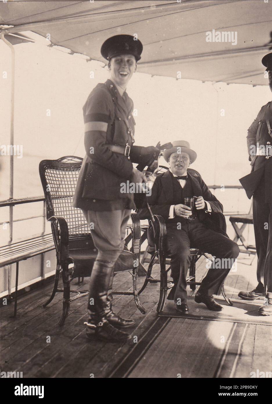 Winston Churchill Drinking Aboard Ship, 1912 Stock Photo