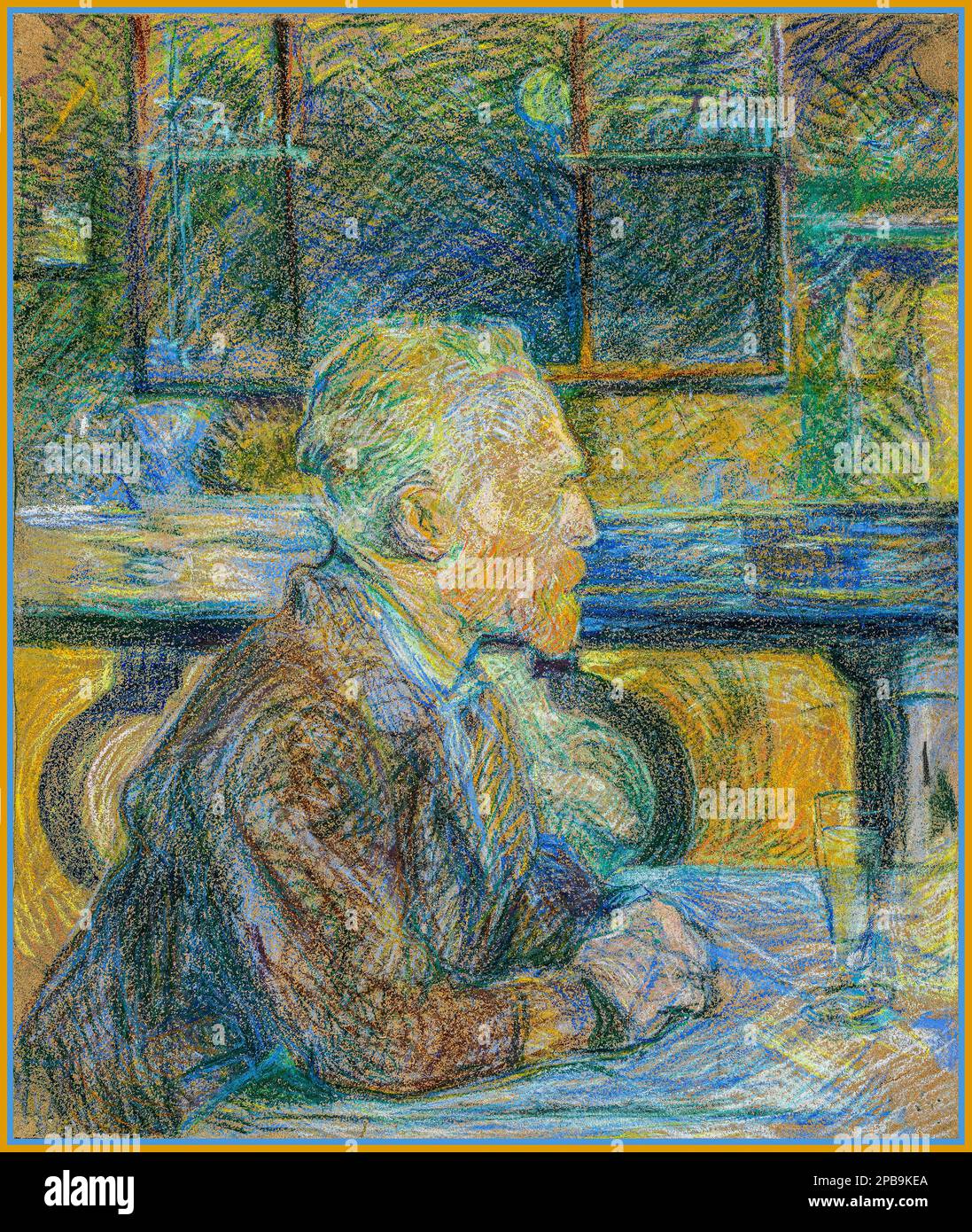 VINCENT VAN GOGH by Toulouse-Lautrec portrait of Henri Vincent van Gogh Portrait of Vincent van Gogh (1887).Portrait of Vincent van Gogh is an 1887 chalk pastel on cardboard by Henri de Toulouse-Lautrec. Toulouse-Lautrec had encountered Vincent van Gogh, eleven years his senior, when they were both taking lessons at the open studio of Fernand Cormon in Paris France from 1886 to 1887 Stock Photo