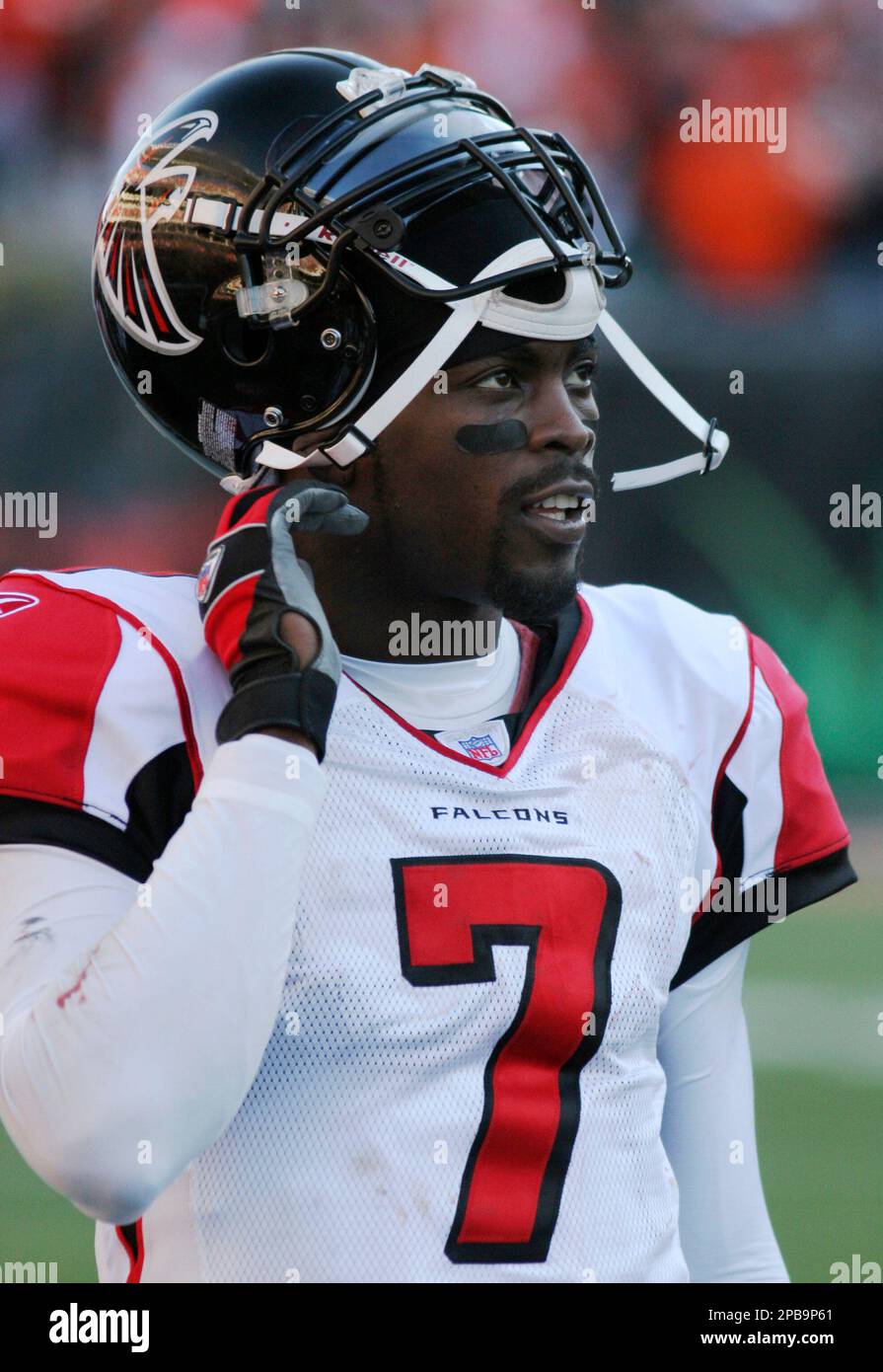 FILE** Atlanta Falcons quarterback Michael Vick stands on the sidelines  during their NFL football game with the Cincinnati Bengals in this Oct. 29,  2006 file photo in Cincinnati. Nike suspended its lucrative