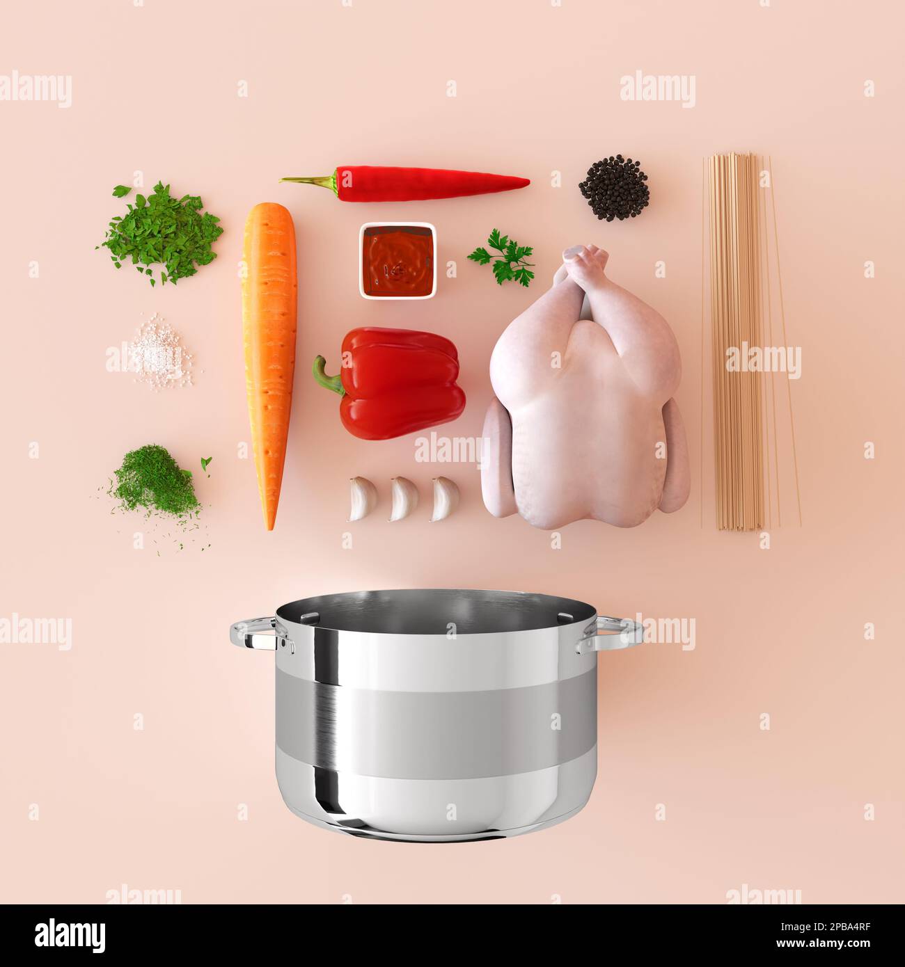 infographic of chicken noodles ingredients realistic. Soup recipe