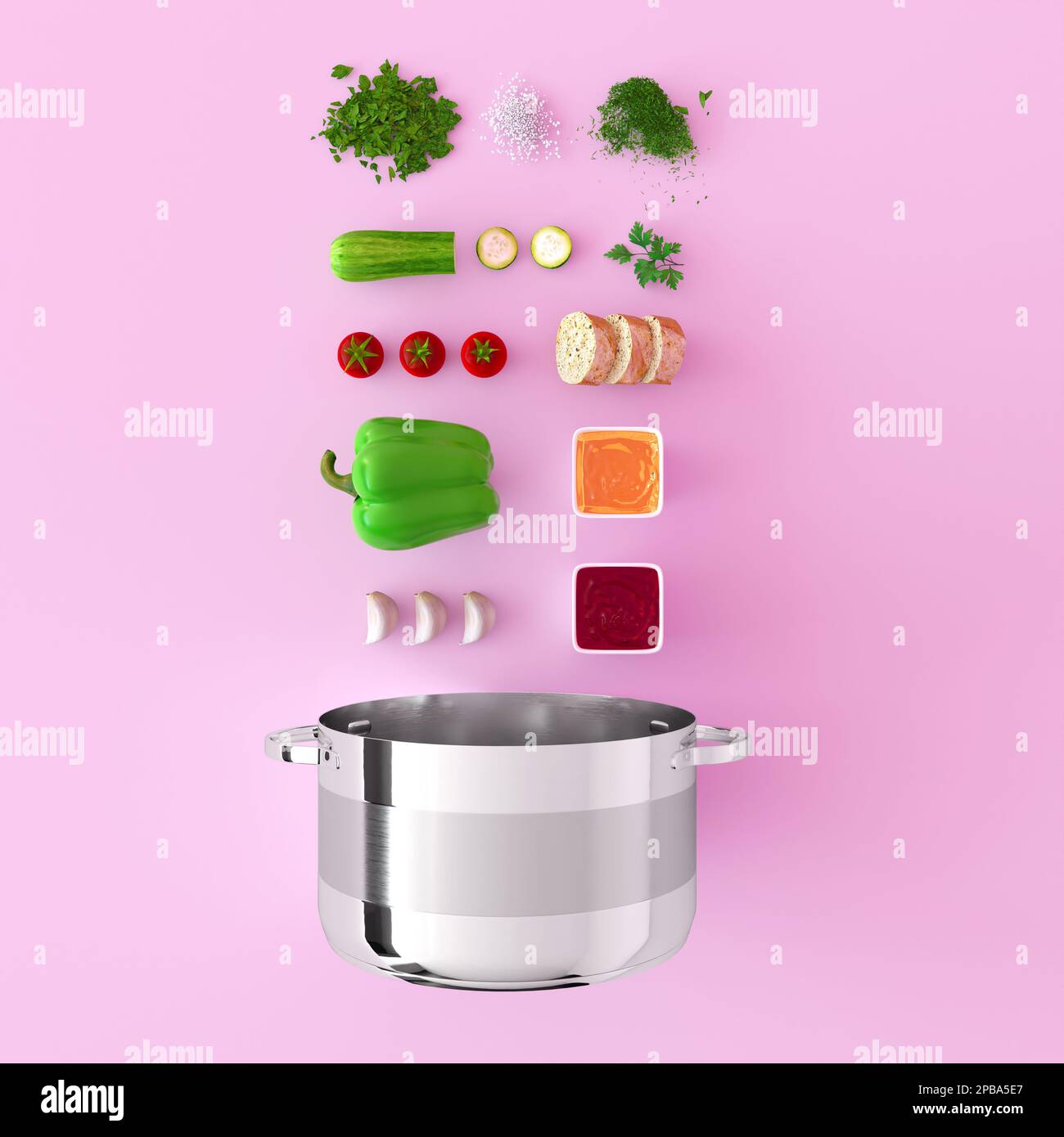 Gazpacho recipe infographic layout. 3D illustration infographic of soup