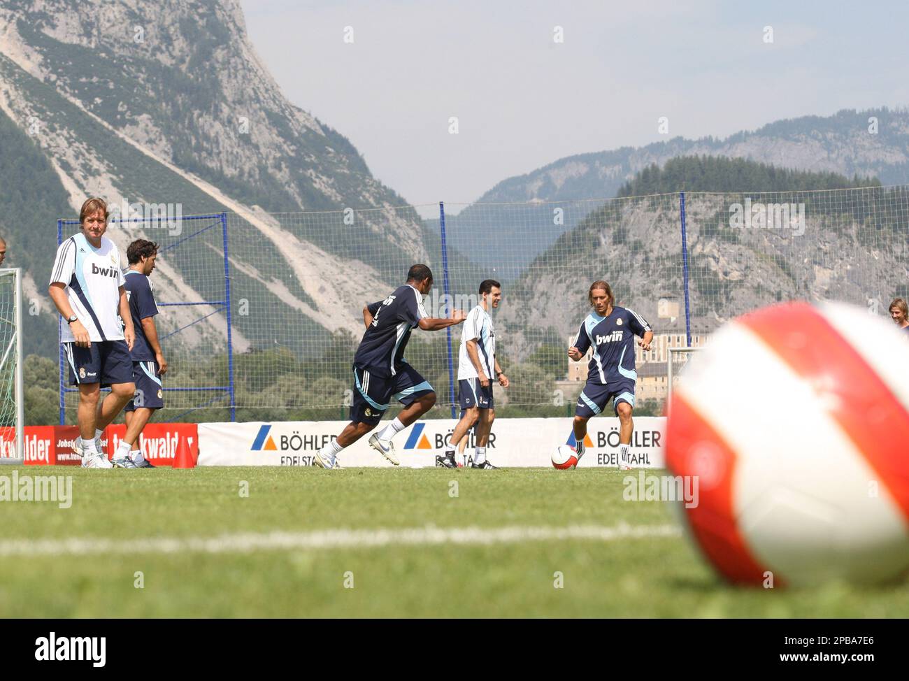 German coach Bernd Schuster, of Real Madrid during a practice session of the team in Irdning, Austria Monday July 23, 2007. (AP Photo/Markus Leodolter) Stock Photo