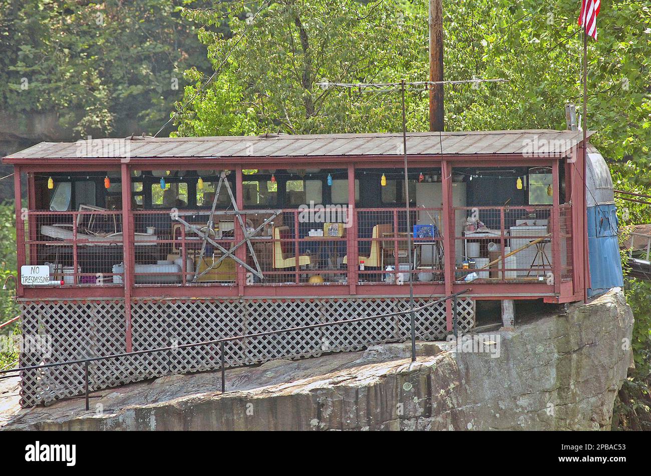 A Greyhound Bus sits on the river near Gauley Bridge, W.Va., in this