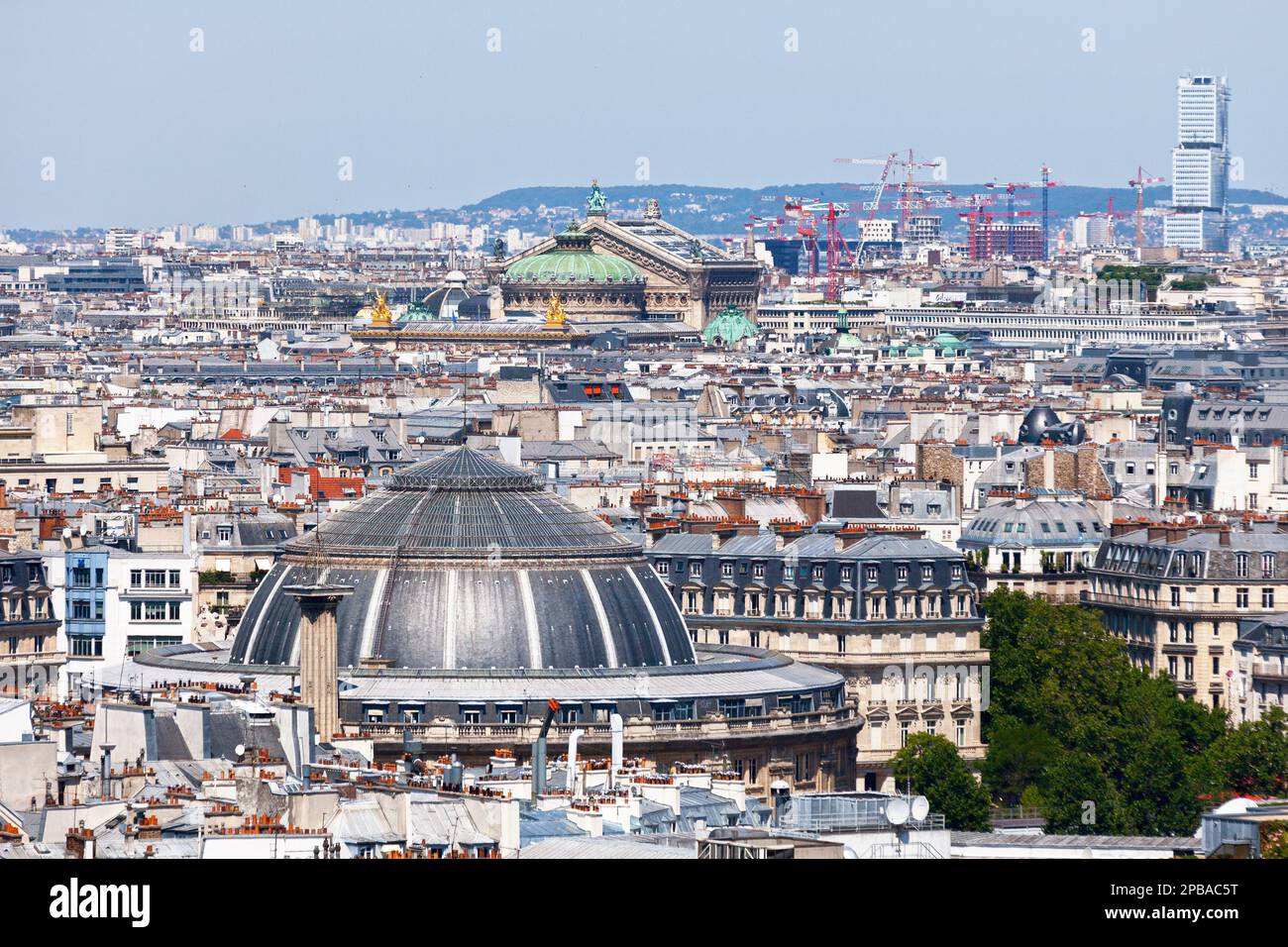 Paris, France - September 07 2016: Aerial view of the Bourse du Commerce with behind, the Opéra Garnier and a Cité judiciaire de Paris. Stock Photo