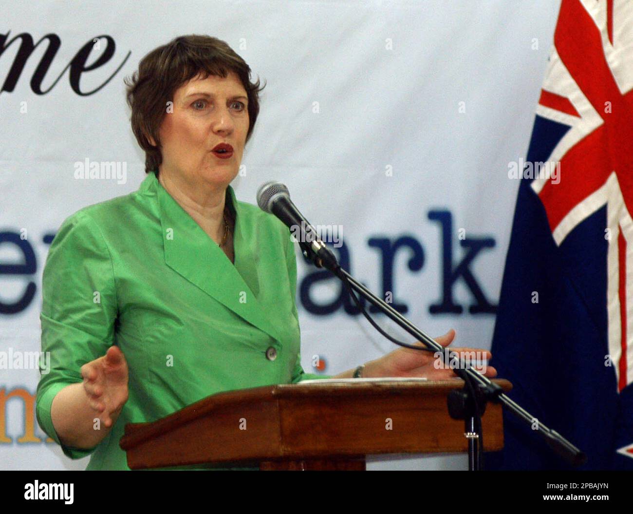 New Zealand Prime Minister Helen Clark delivers a speech during her ...
