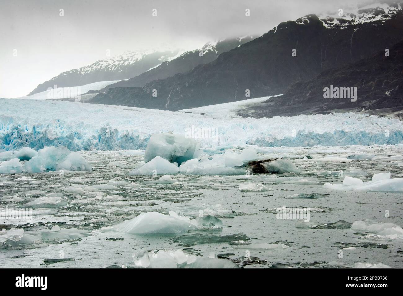Chaotic ice at the glacial terminus, Jorge Montt Glacier, Tortel, Patagonia Stock Photo