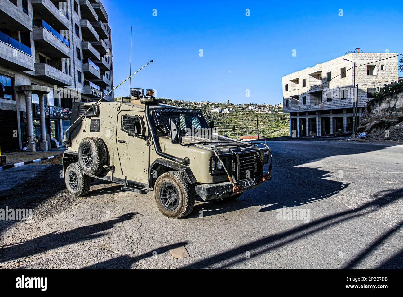 Nablus, Palestine. 12th Mar, 2023. An Israeli military vehicle was seen on the street during the