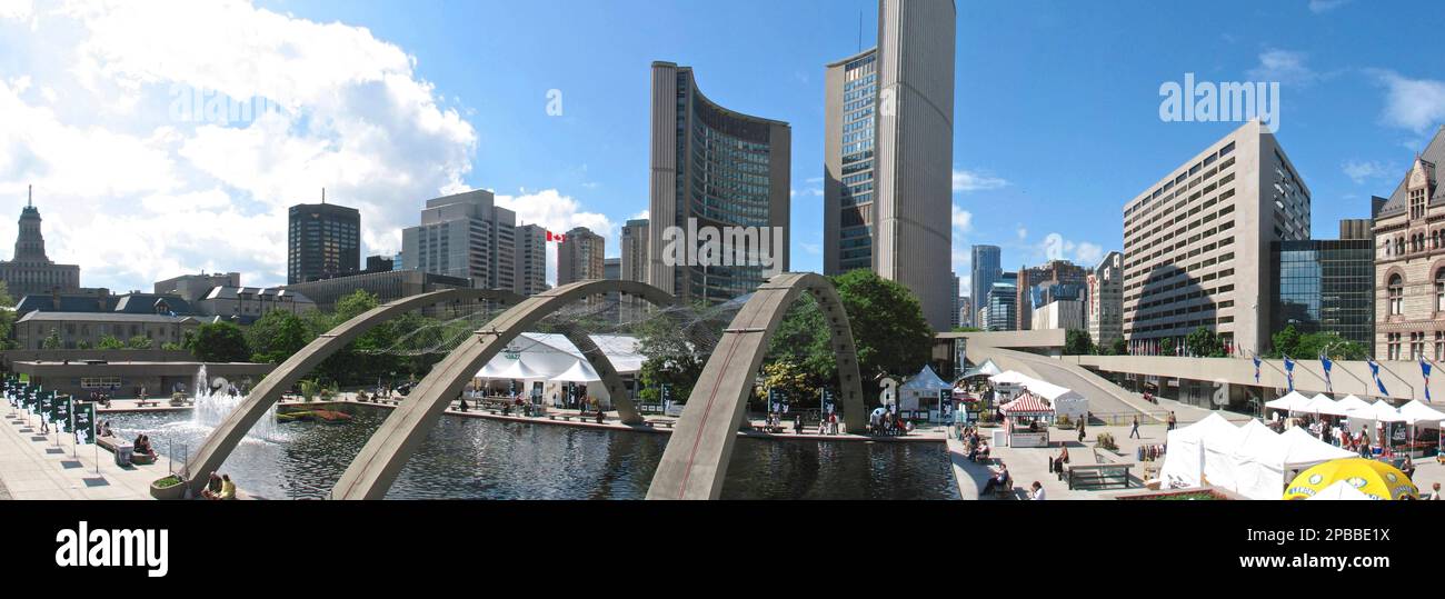 Toronto, Ontario / Canada - Aug 23, 2015: Panoramic view of Nathan Philips Square in Toronto, Canada. Stock Photo