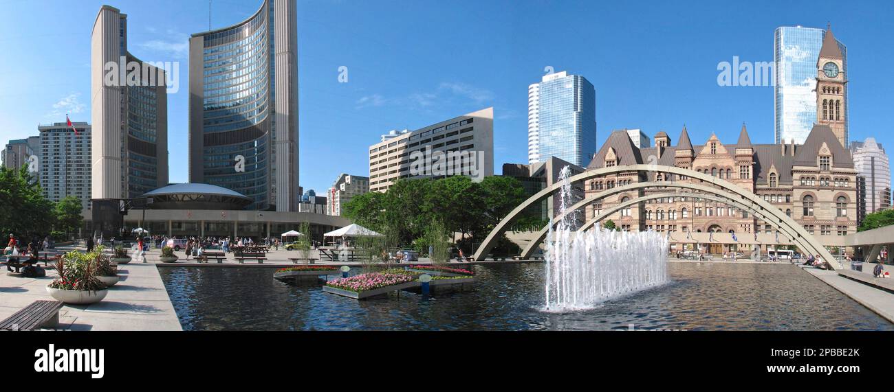 Toronto, Ontario / Canada - Aug 23, 2015: Old city hall and Nathan Philips Square in Toronto, Canada. Stock Photo
