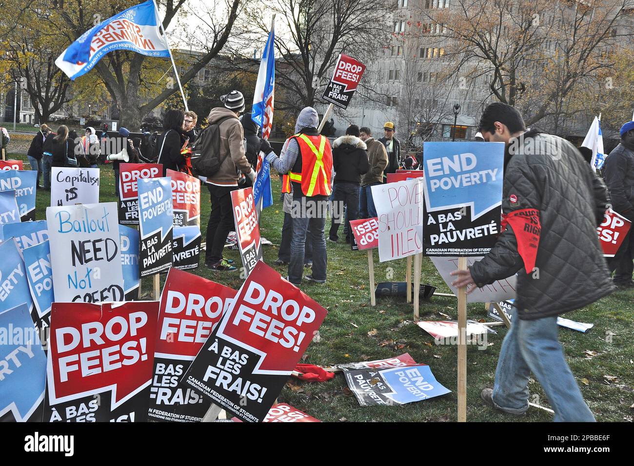 Toronto, Ontario, Canada - 11/05/2009: Protesters used placards in the peace demonstration at the Legislative Assembly of Ontario Stock Photo