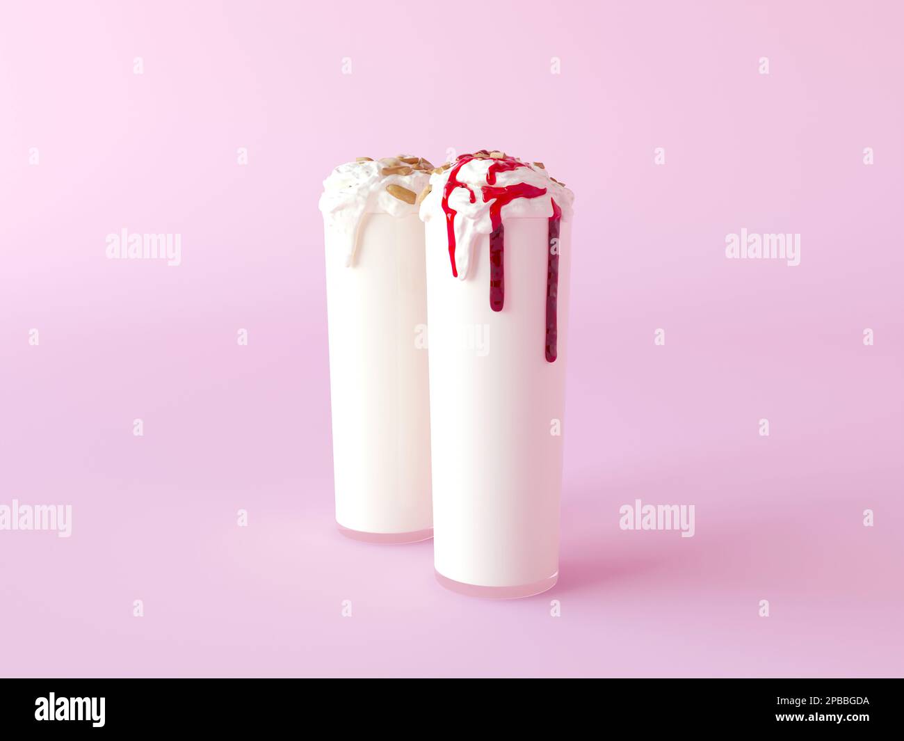 Glasses with delicious milk shakes on white background. 3d illustration