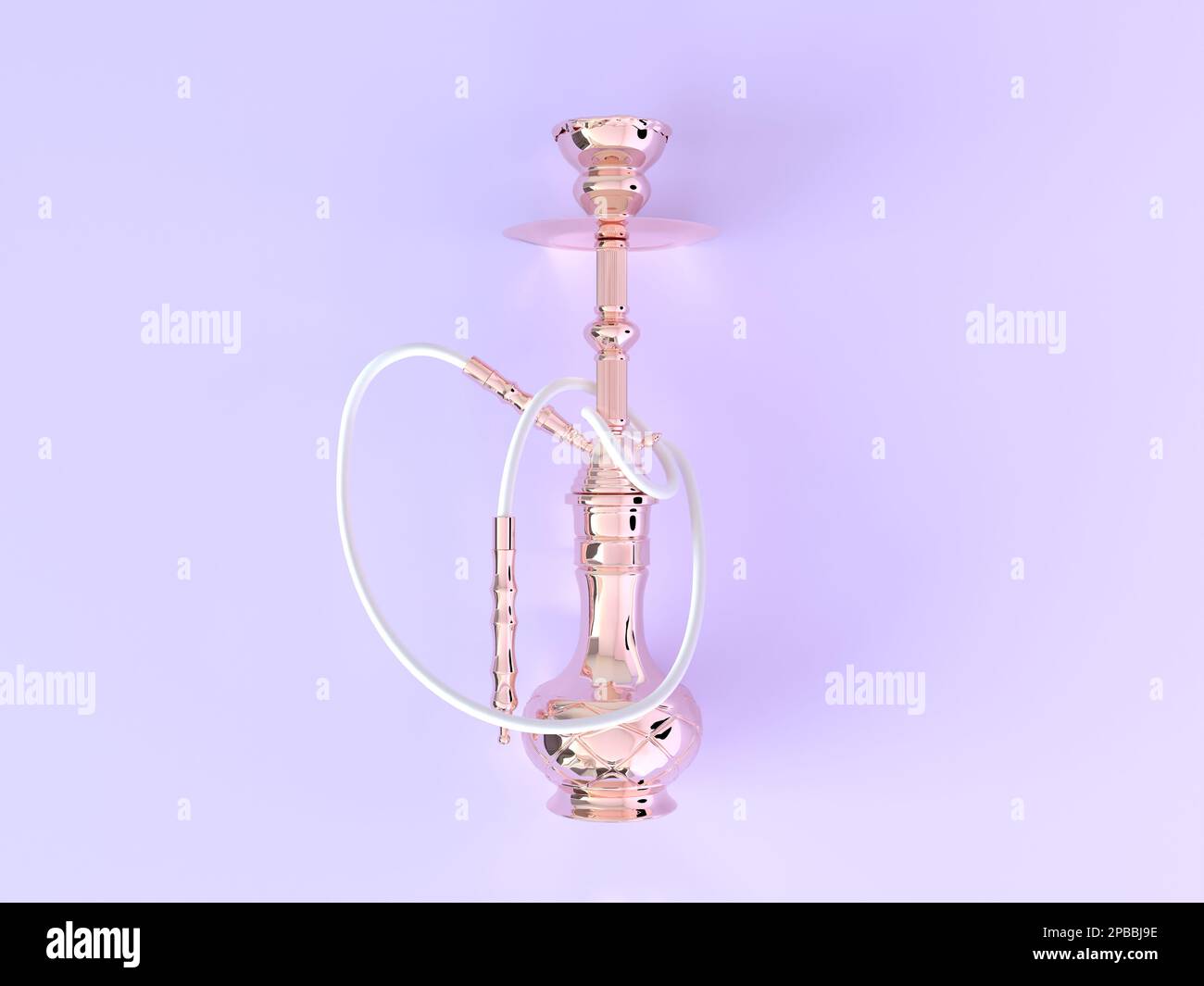 Golden hookah isolated on pastel background. Creative concept idea of hookah bar. 3d rendering illustration. Picture for banner, promotion, flyer Stock Photo