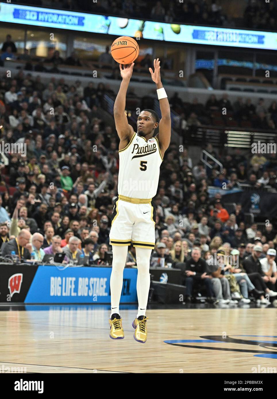March 12, 2023: Purdue Boilermakers guard Brandon Newman (5) shoos a jump  shot during the NCAA Big Ten Conference Men's Basketball Tournament  Championship at United Center in Chicago, Illinois. Dean Reid/CSM. (Credit