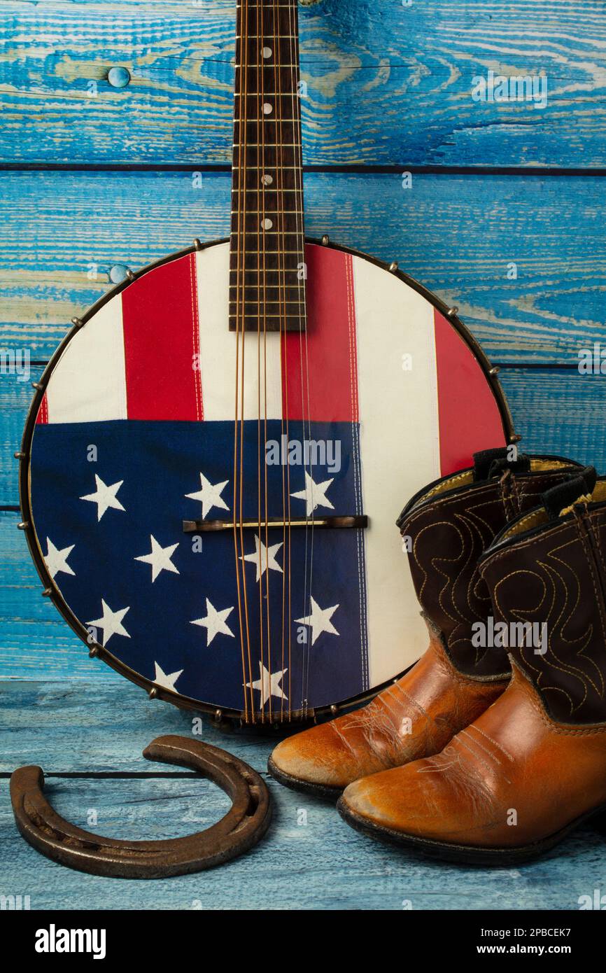 Banjo And Small Cowboy Boots Stock Photo