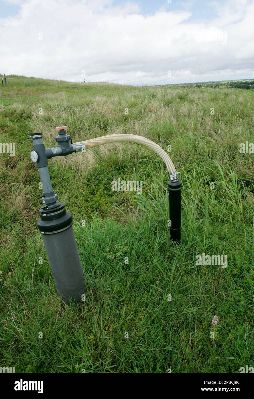 A gas well recovering methane gas at a landfill in Ferris, Texas is