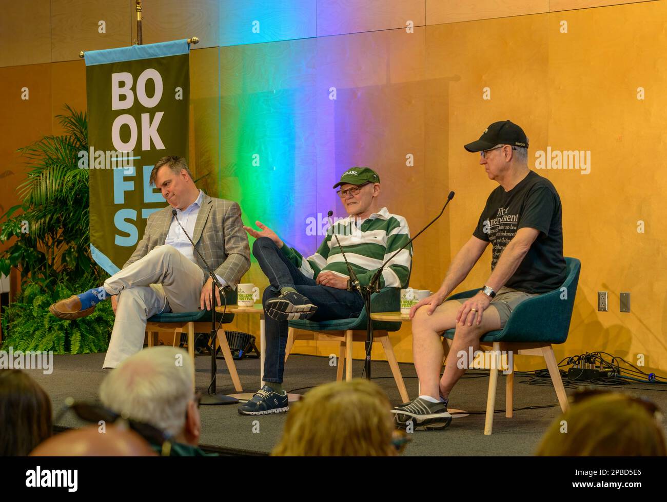 NEW ORLEANS, LA, USA - MARCH 11, 2023: Clancy DuBos interviews James Carville and Jonathan Martin at the New Orleans Book Festival Stock Photo