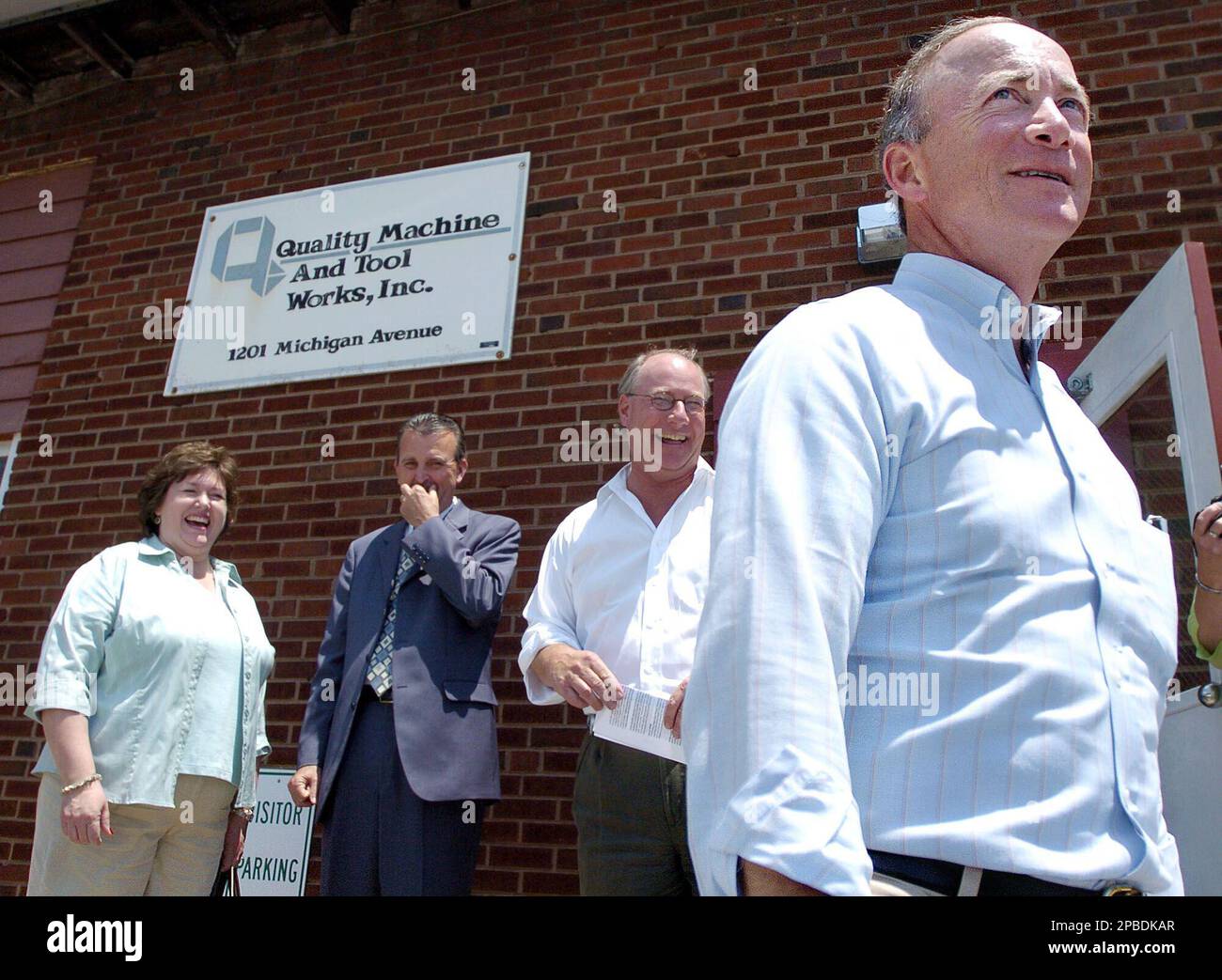 Gov. Mitch Daniels leaves Quality Machine and Tool Works in Columbus