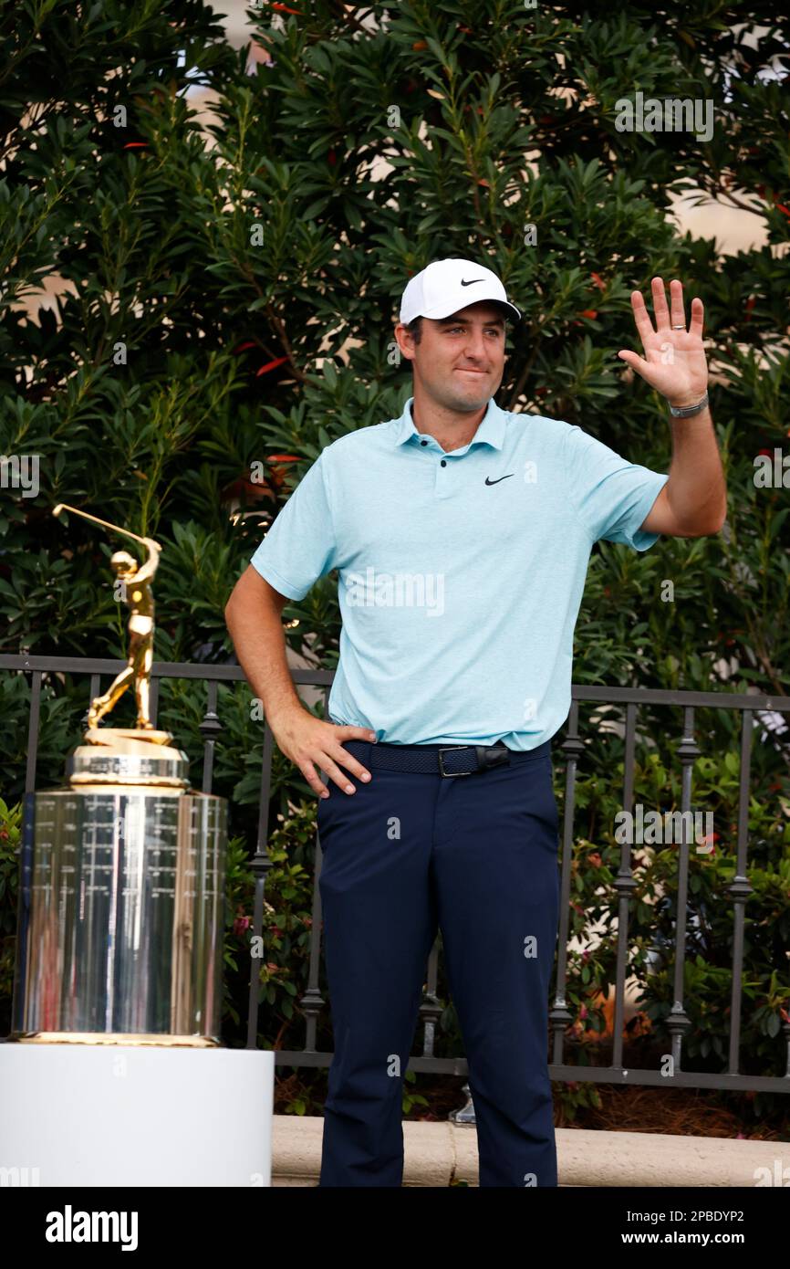 PONTE VEDRA BEACH, FL MARCH 12 PGA player Scottie Scheffler waves to
