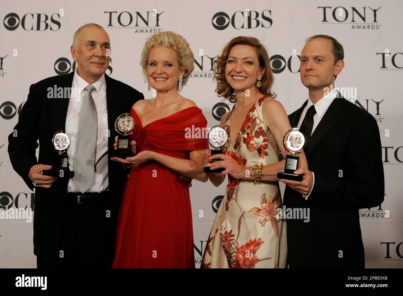 Winners of the 2007 best actor and actress Tony awards pose backstage at  the 61st Annual Tony Awards in New York, Sunday, June 10, 2007. The winners  are, from left, Frank Langella,