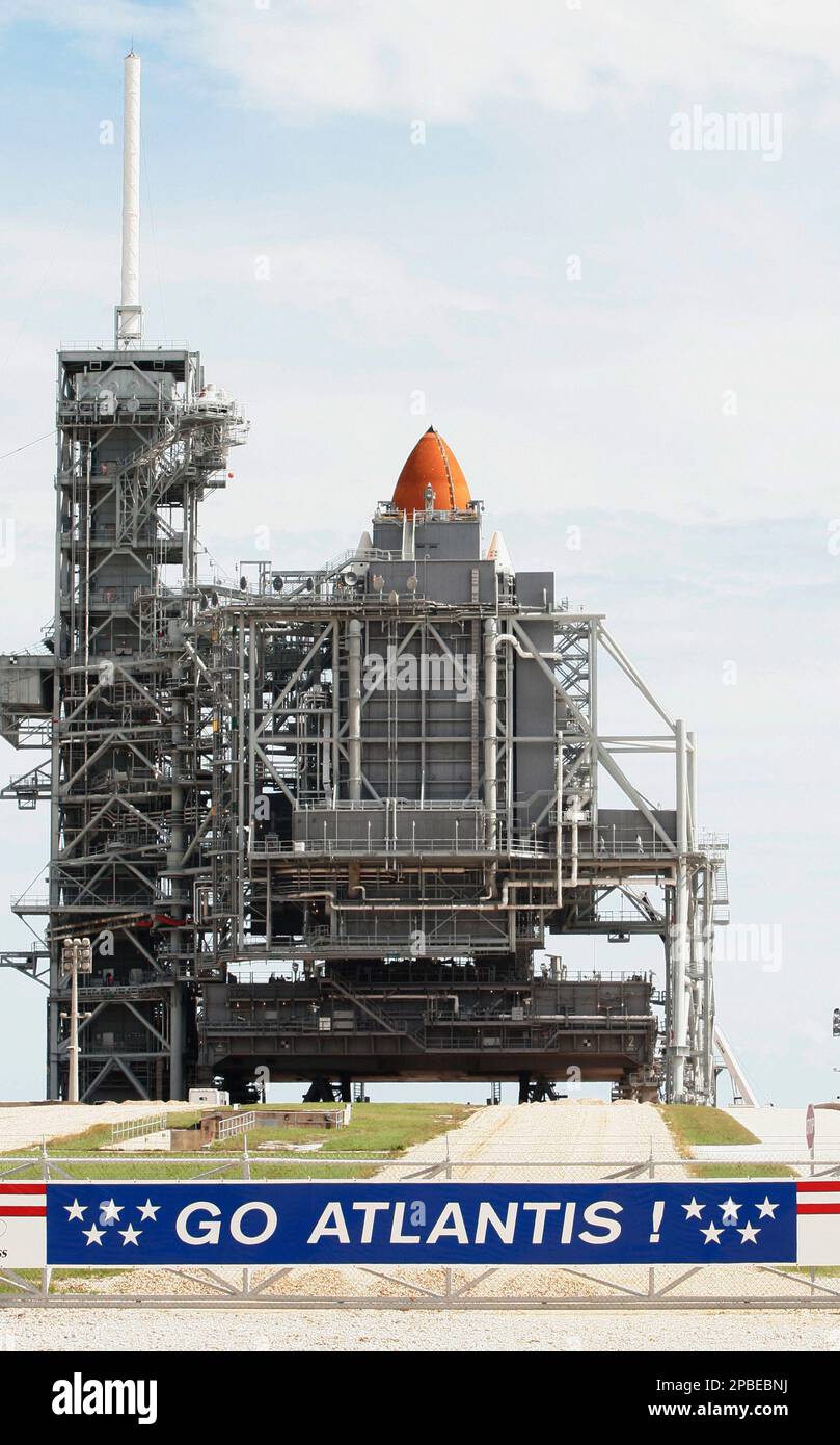 Space Shuttle Atlantis is seen on Pad 39A at the Kennedy Space Center ...