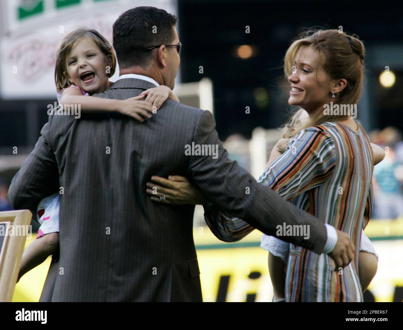 Seattle Mariners former designated hitter Edgar Martinez, center, is  honored Friday, June 1, 2007, at a luncheon at Safeco Field in Seattle.  Martinez, a native of Puerto Rico, will be inducted into