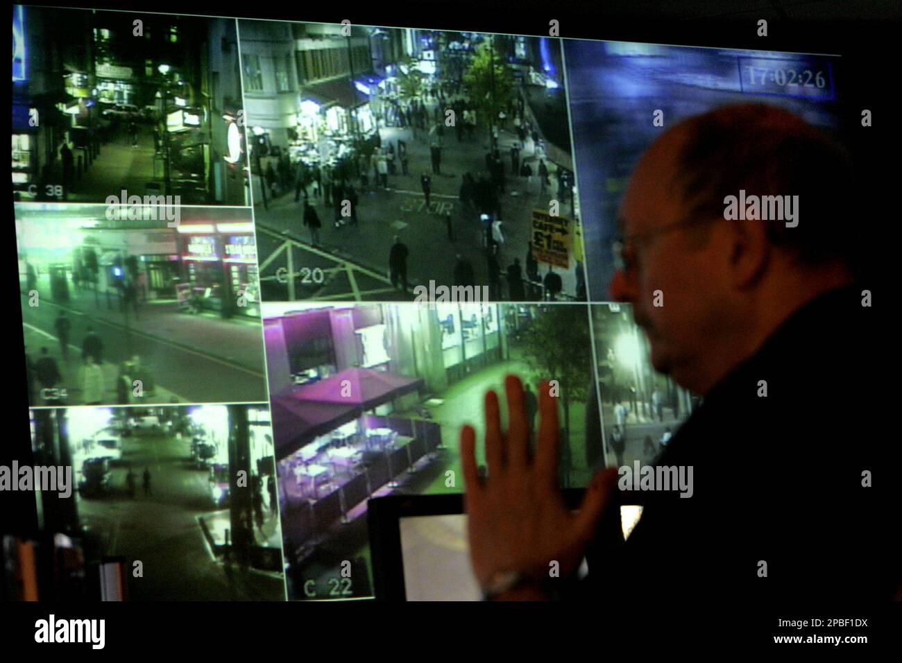 A wall of video monitors showing live images from closed circuit