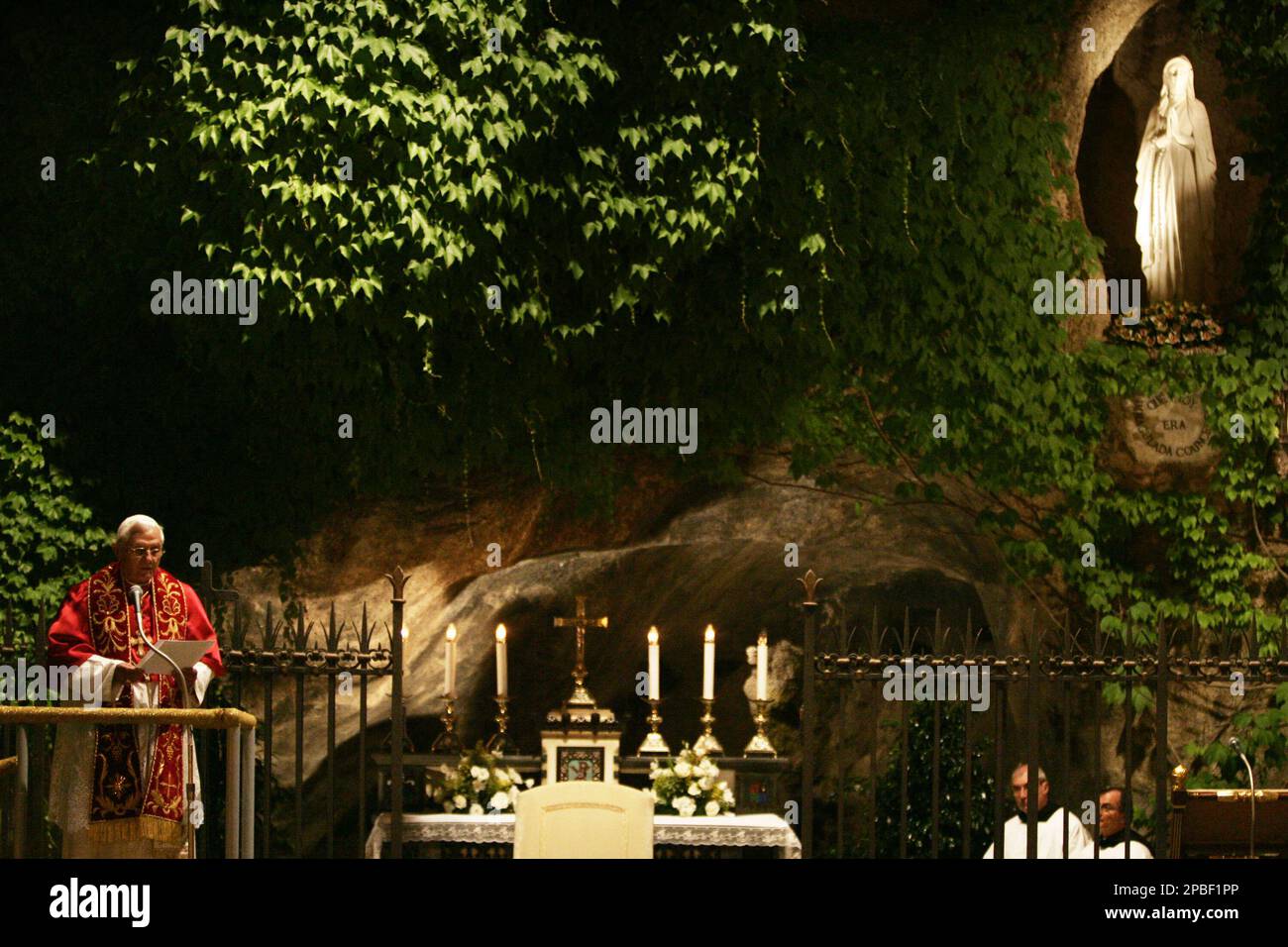 Pope Benedict XVI delivers his address during a mass to mark the end of ...