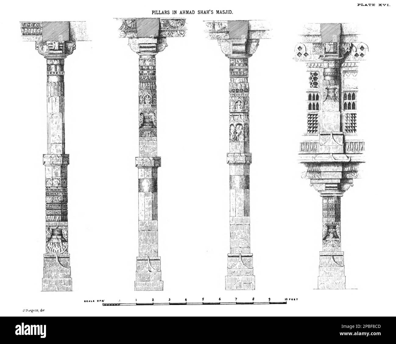 Reused temple pillars in Ahmad Shah's Mosque, bearing mostly undefaced