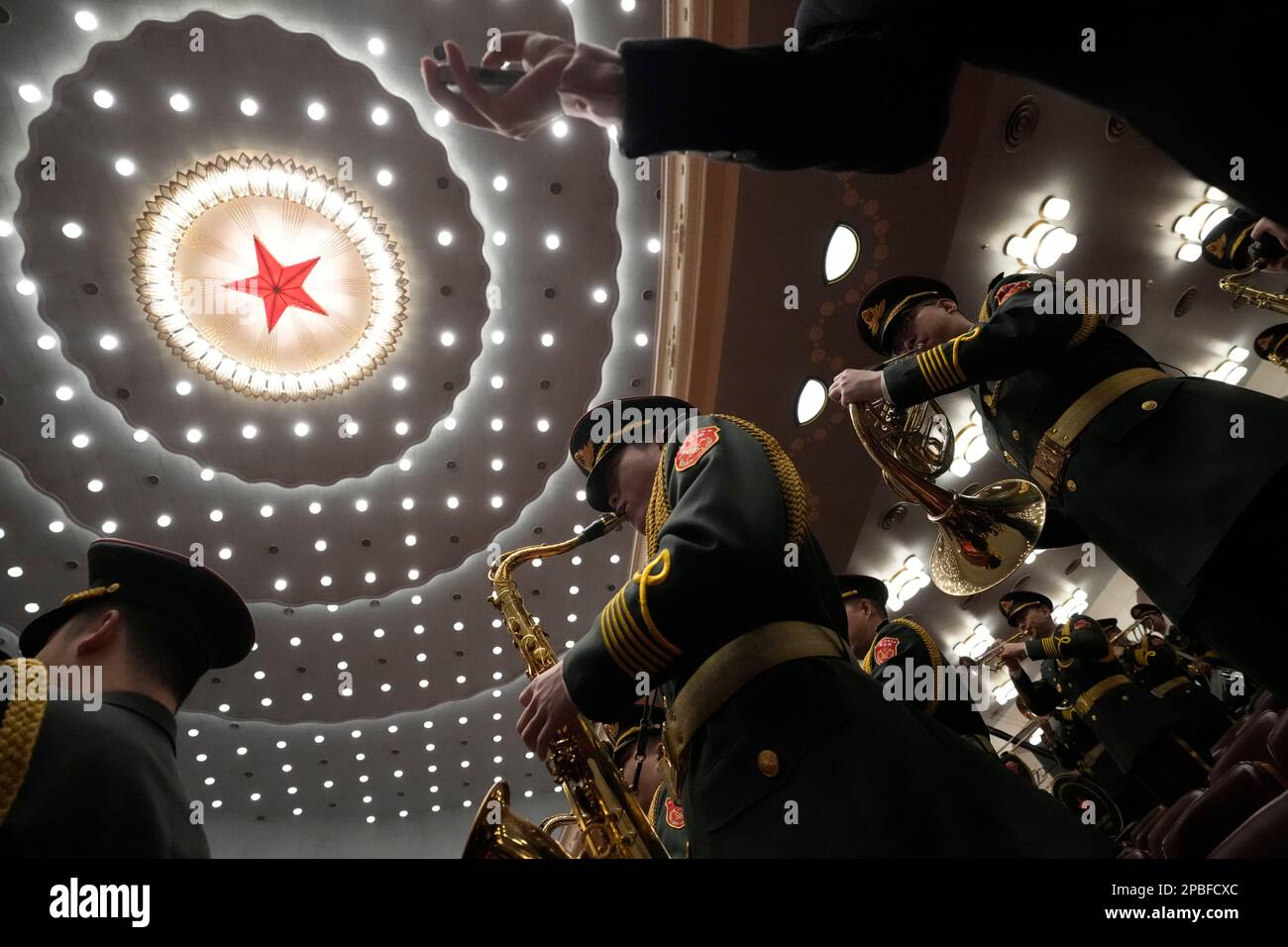 Military Band Members Rehearse Before The Closing Ceremony For China s military-band-members-rehearse-before-the-closing-ceremony-for-china-s