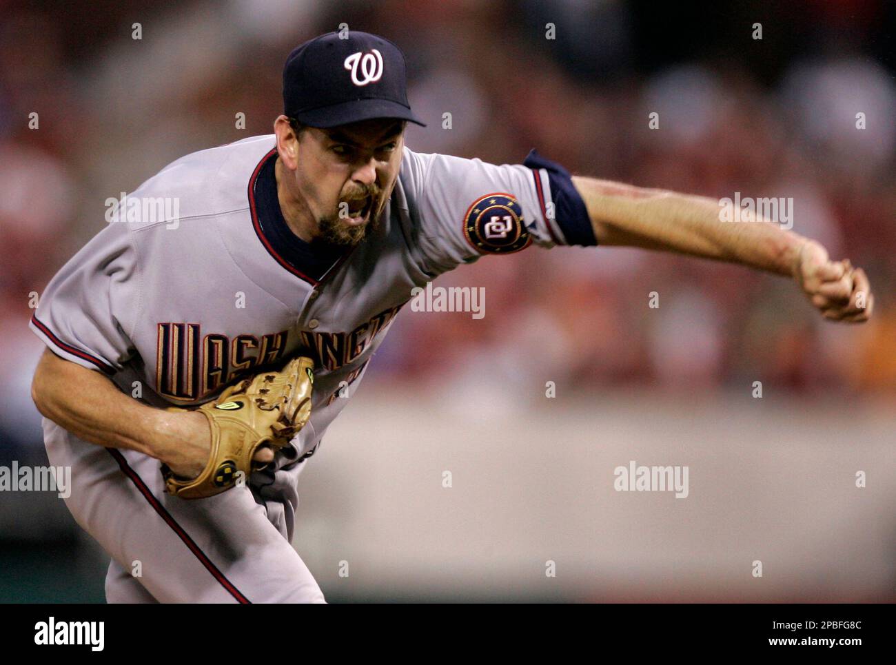 Washington Nationals starting pitcher Micah Bowie works during the 