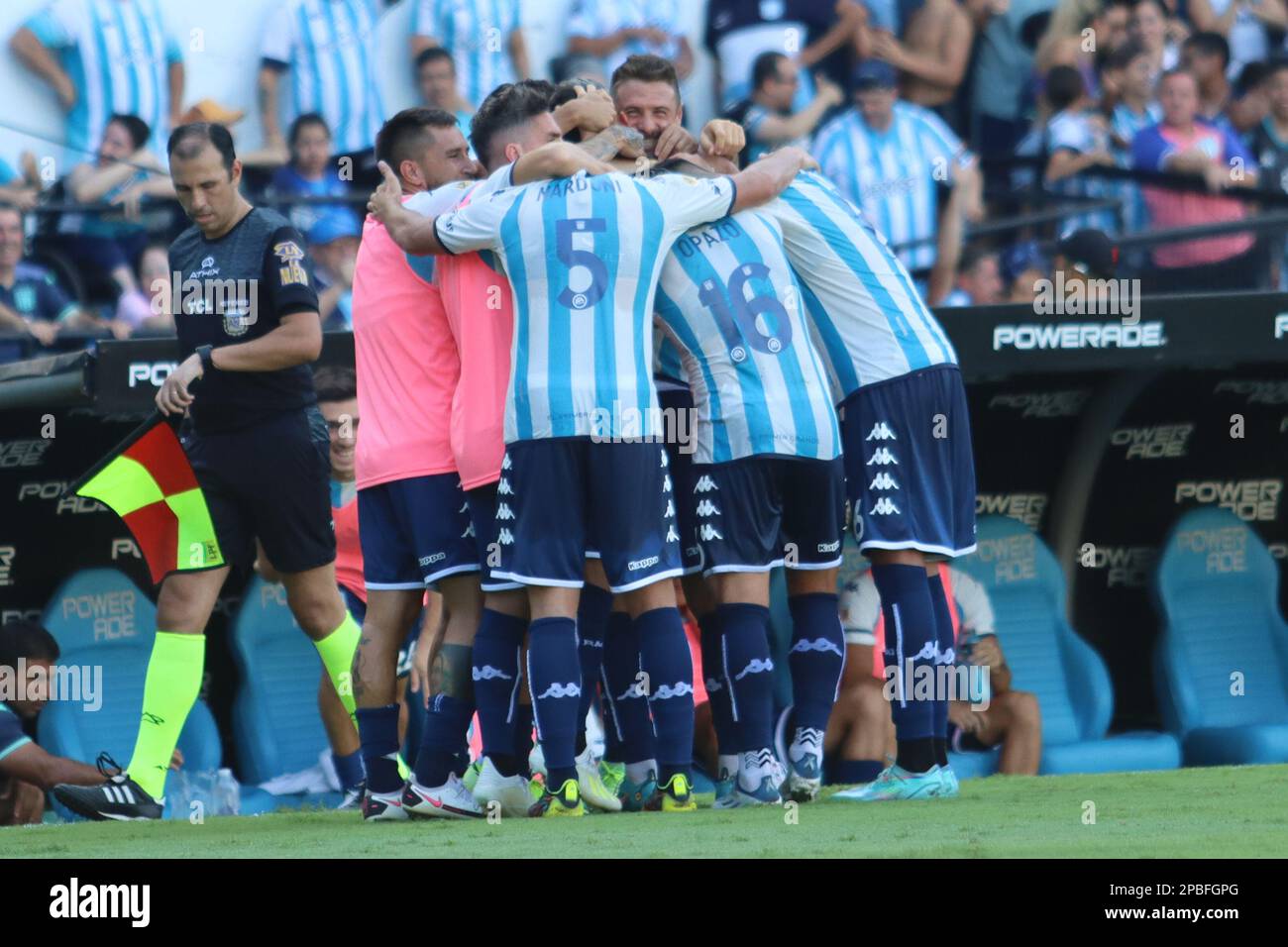 Avellaneda, Argentina, 12, March, 2023.Matias Rojas from Racing Club  celebrates his team's first goal to make the score during the match between Racing  Club vs. Club Atletico Sarmiento, match 7, Professional Soccer