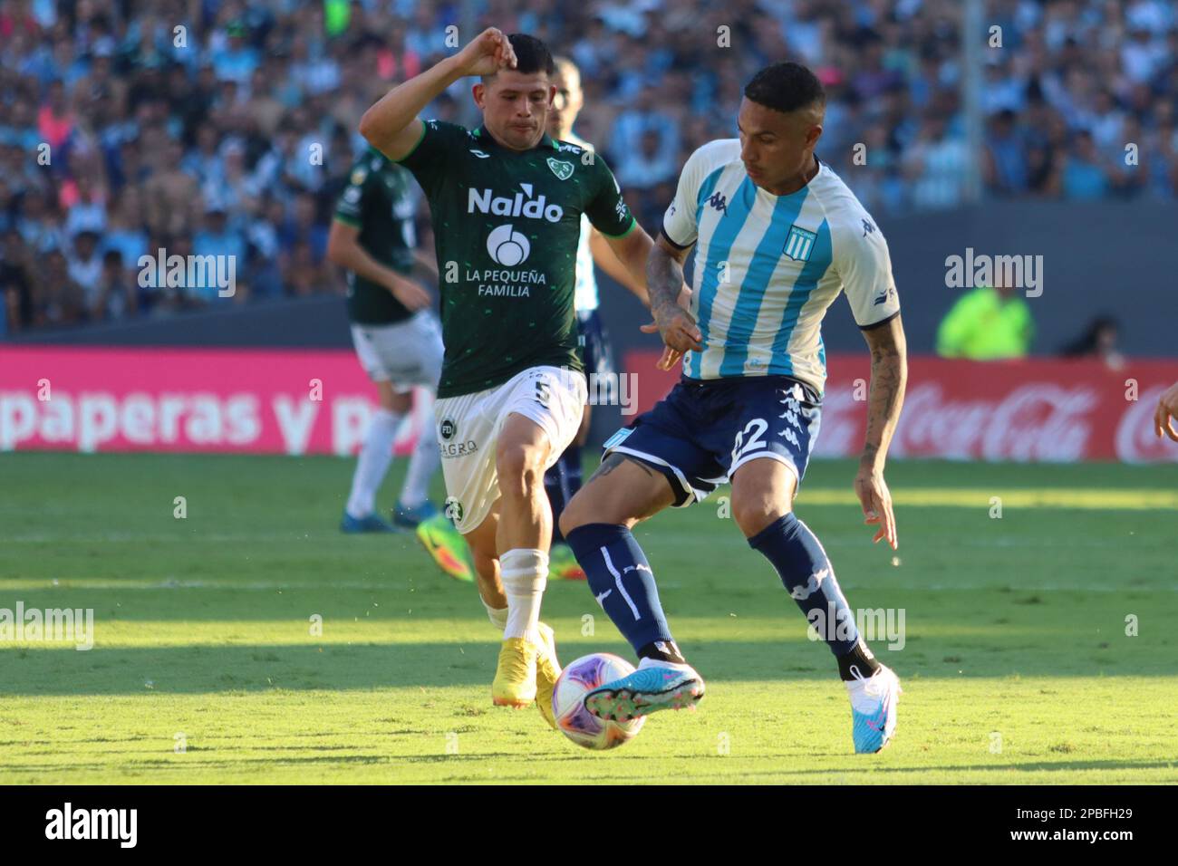 Avellaneda, Argentina, 12, March, 2023. Paolo Guerrero from Racing Club  dribbles with the ball during the match between Racing Club vs. Club Atletico Sarmiento, match 7, Professional Soccer League of Argentina 2023 (Liga Profesional de Futbol 2023 - Torneo Binance). Credit: Fabideciria. Stock Photo