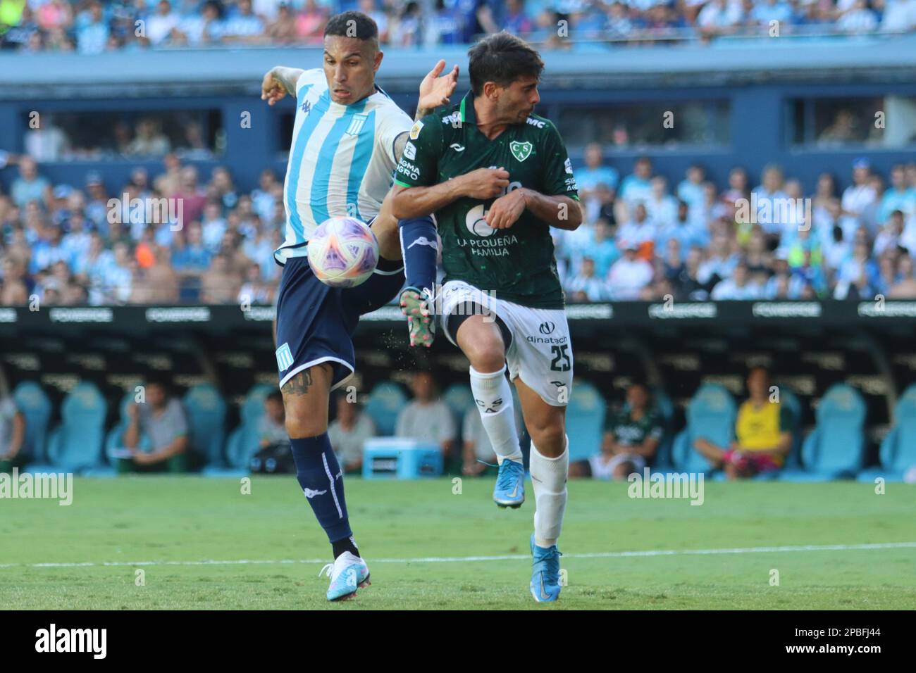 Avellaneda, Argentina, 12, March, 2023.Matias Rojas from Racing Club  celebrates his team's first goal to make the score during the match between Racing  Club vs. Club Atletico Sarmiento, match 7, Professional Soccer