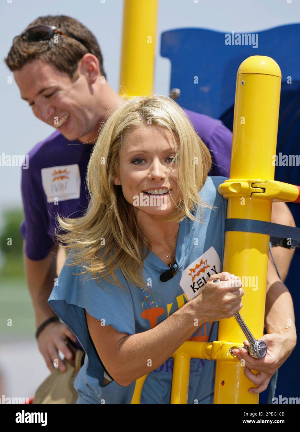 Morning talk show host Kelly Ripa right, with Ivan Baumwell from