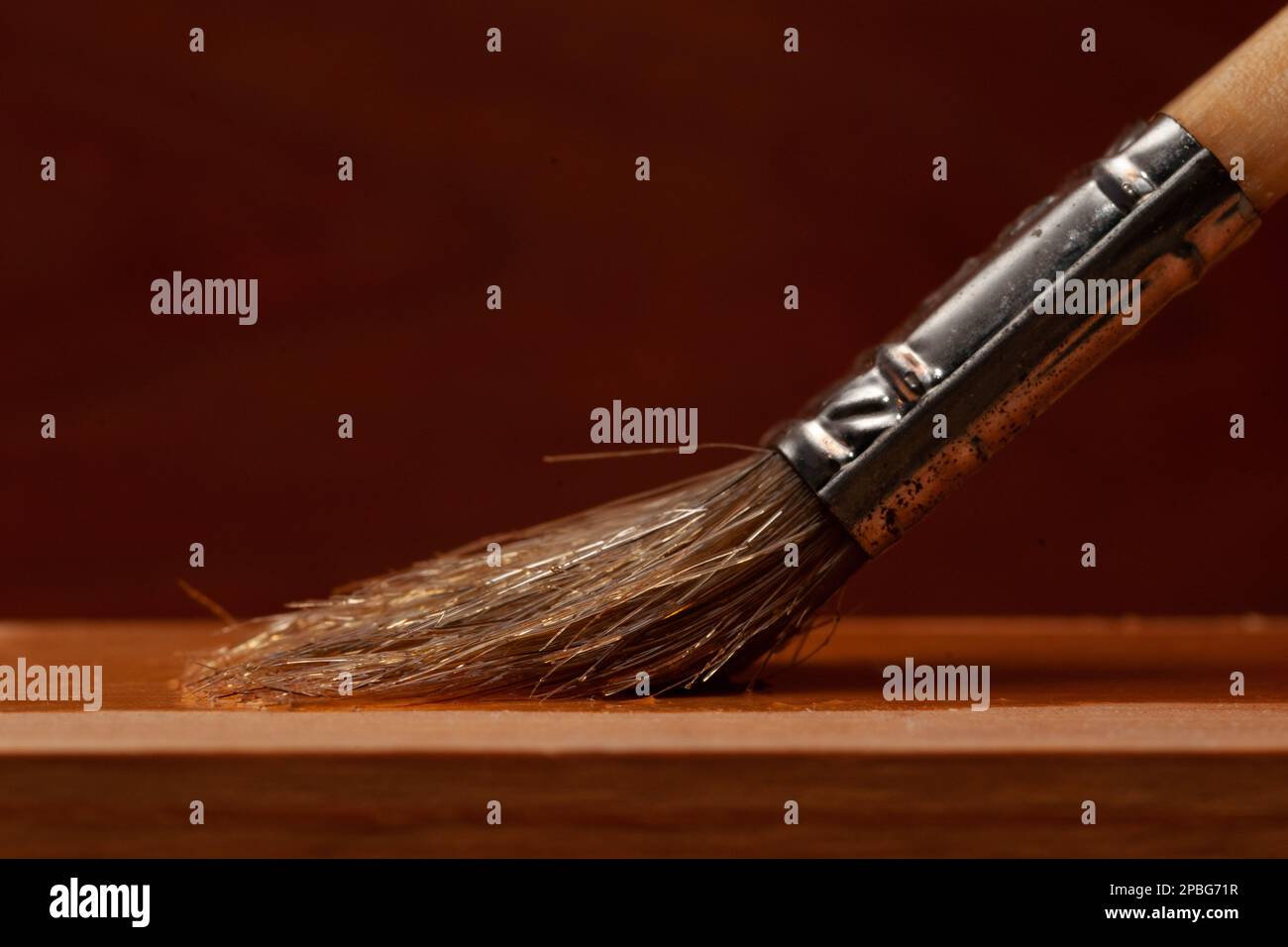 Paint Brush Painting Wood Finish Stock Photo Alamy